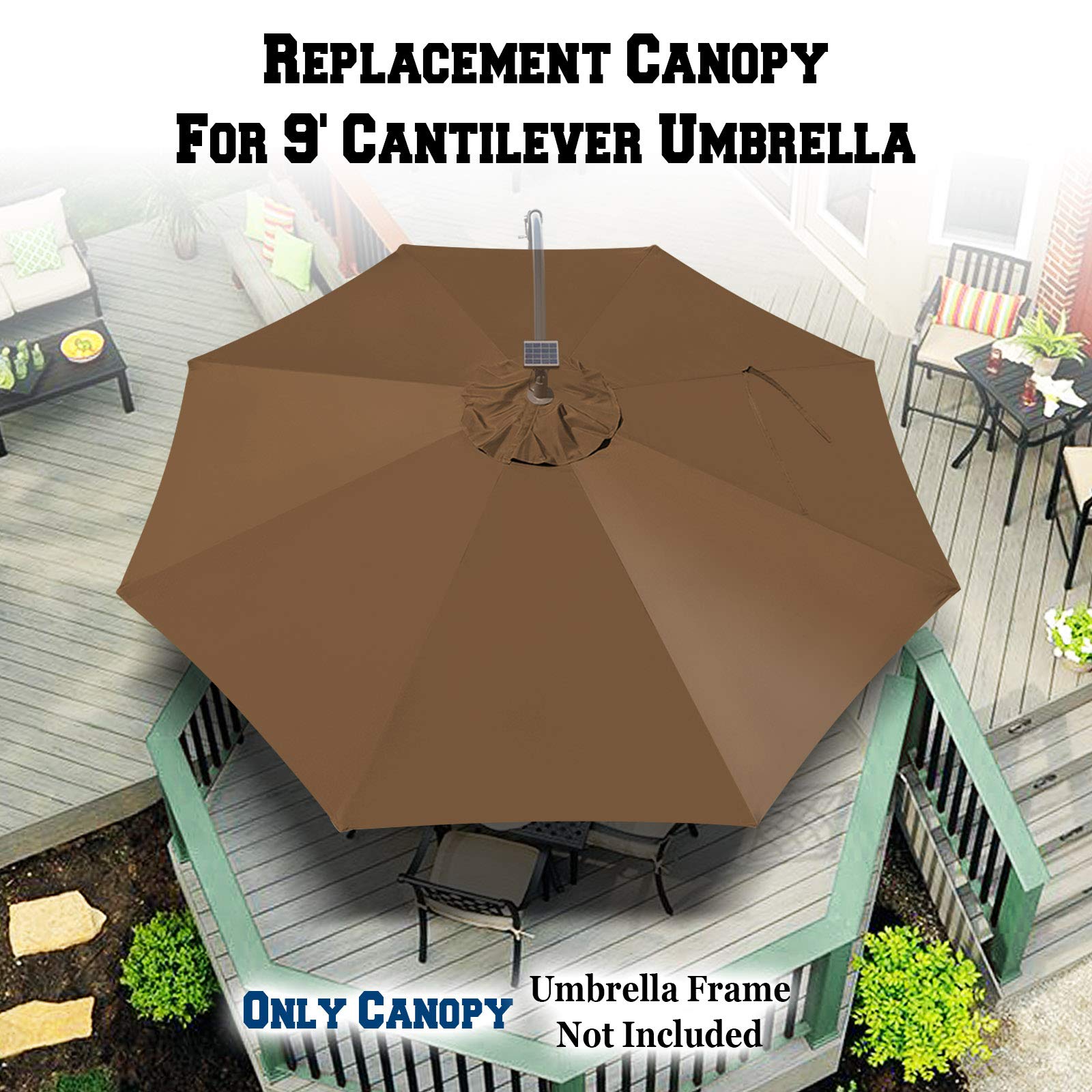 BenefitUSA 9ft 8-Rib Umbrella Canopy Replacement Cover - Durable Outdoor Patio Umbrella Top in Brown | Perfect for Backyard, Poolside & Garden Shade