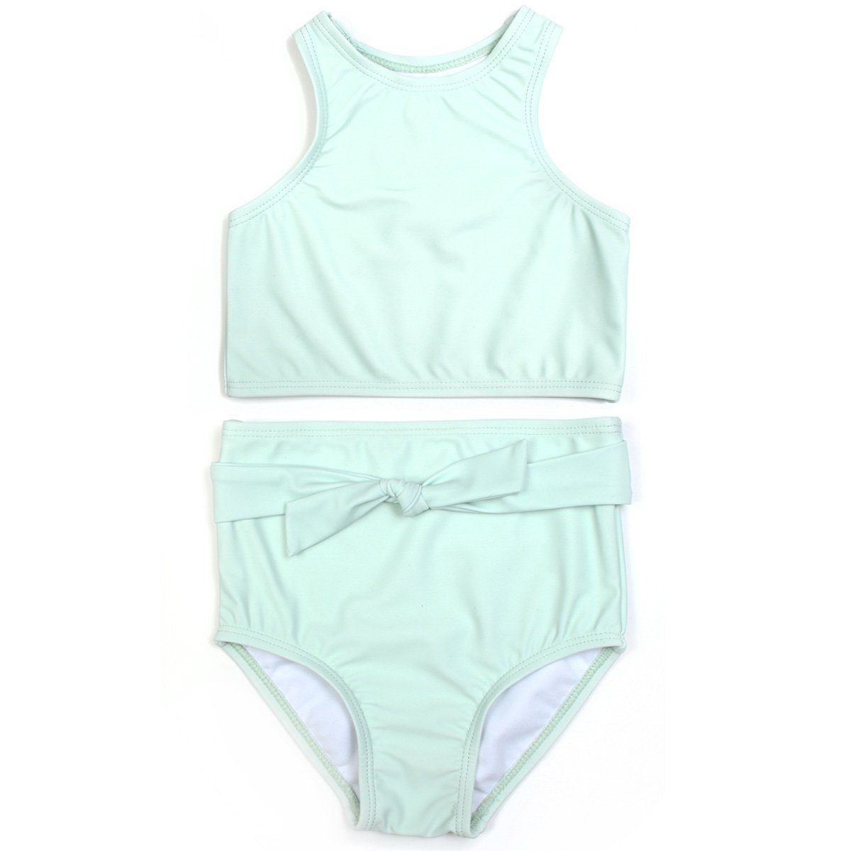 Girls Halter Top and High Waisted Shorts 2-Piece Set - Tied with Bow in Whispering Blue | Summer Outfit for Beach, Pool Party & Casual Wear