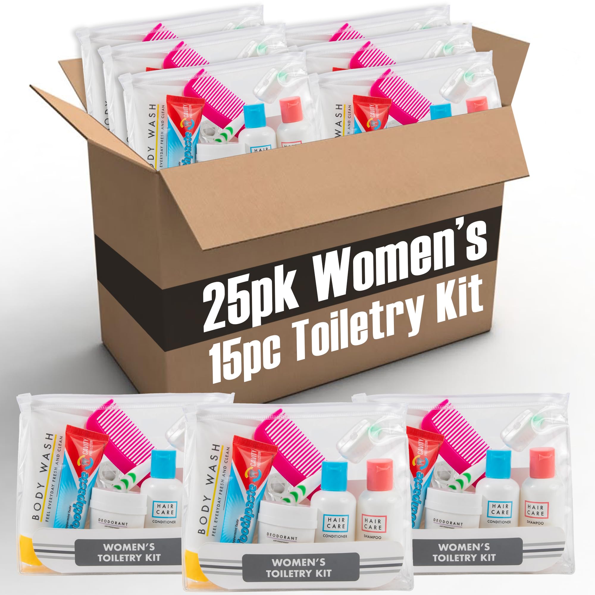 **25-Piece Homeless Care Kits - Bulk Hygiene Travel Supplies for Women | Summer Toiletries & Charity Donation Essentials | Perfect for Shelters, Outreach Programs & Travel**
