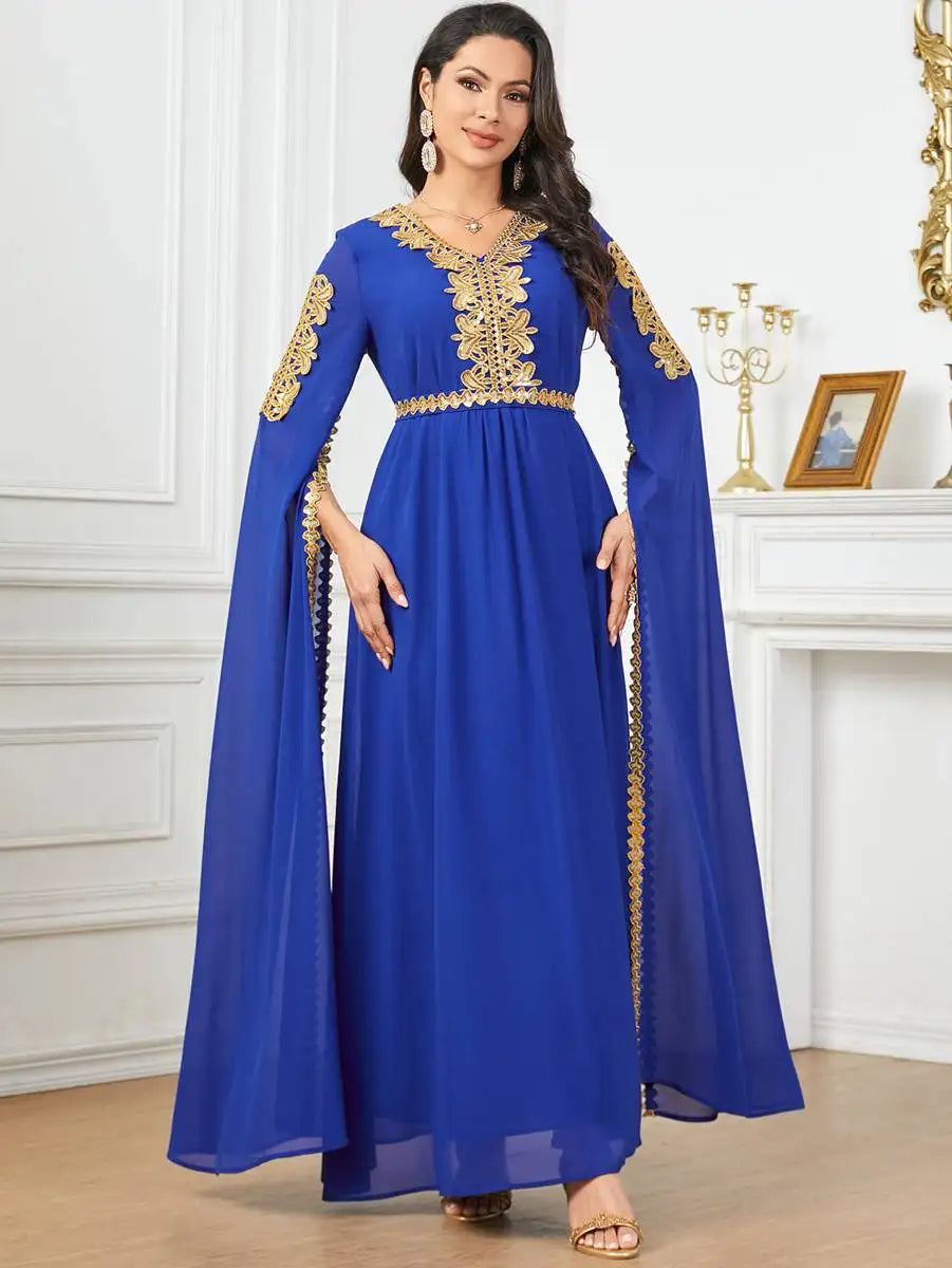 Elegant Eid Arab Caftan Dress with Flowy Chiffon Fabric and Raglan Sleeves - Perfect for Eid Celebrations, Weddings & Special Occasions