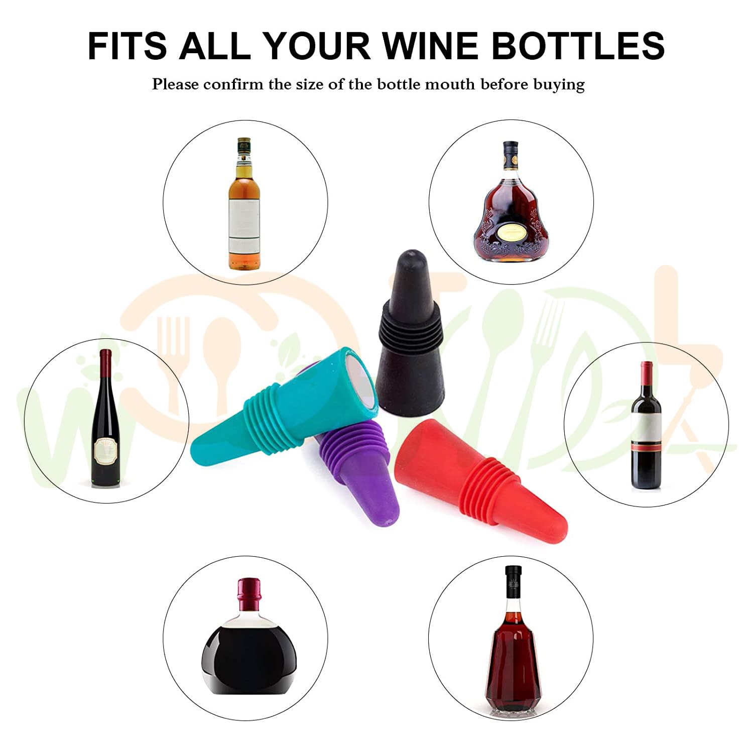 WOODTULA 4-Pack Silicone Wine Stoppers - Reusable Bottle Sealer for Wine, Beer & Beverage Glass Bottles - Airtight Drink Cover for Parties, Picnics & Home Use