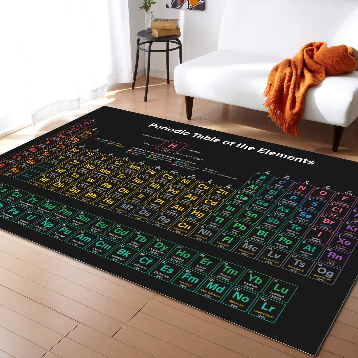 Periodic Table of Elements Area Rug 4x6 Feet - Large Rectangle Floor Mat for Entryway, Front Porch, Kitchen, Laundry Room, Bathroom & Bedroom - Science-Themed Home Decor for Classrooms, Dorm Rooms & Office Spaces