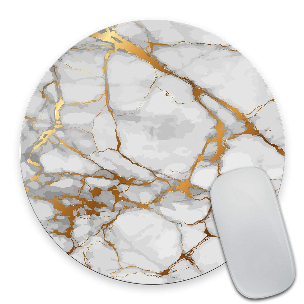 Non-Slip Round Marble Mouse Pad with Gold Grain Design - Perfect for Gaming & Office Use on Computers & Laptops