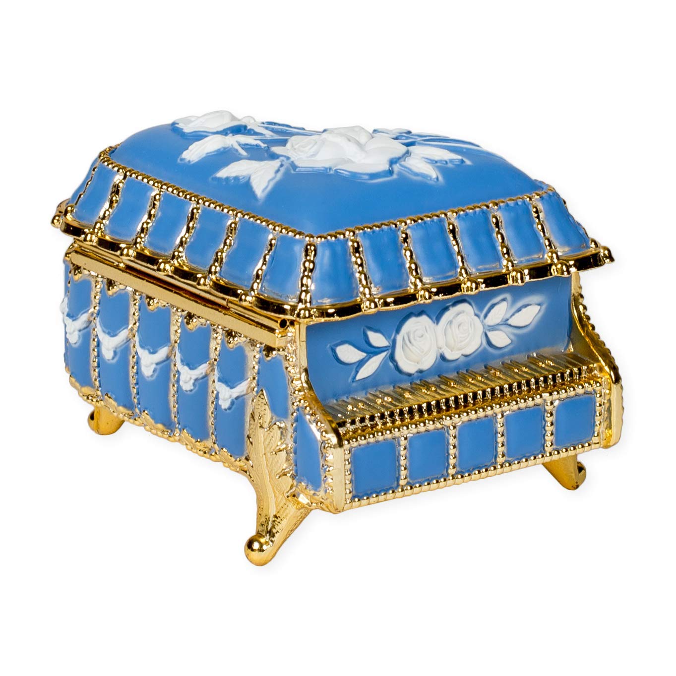 Elegant Blue Floral Piano-Shaped Music Box & Jewelry Box - Plays 'Für Elise' - Perfect for Gift Giving, Home Decor, and Jewelry Storage