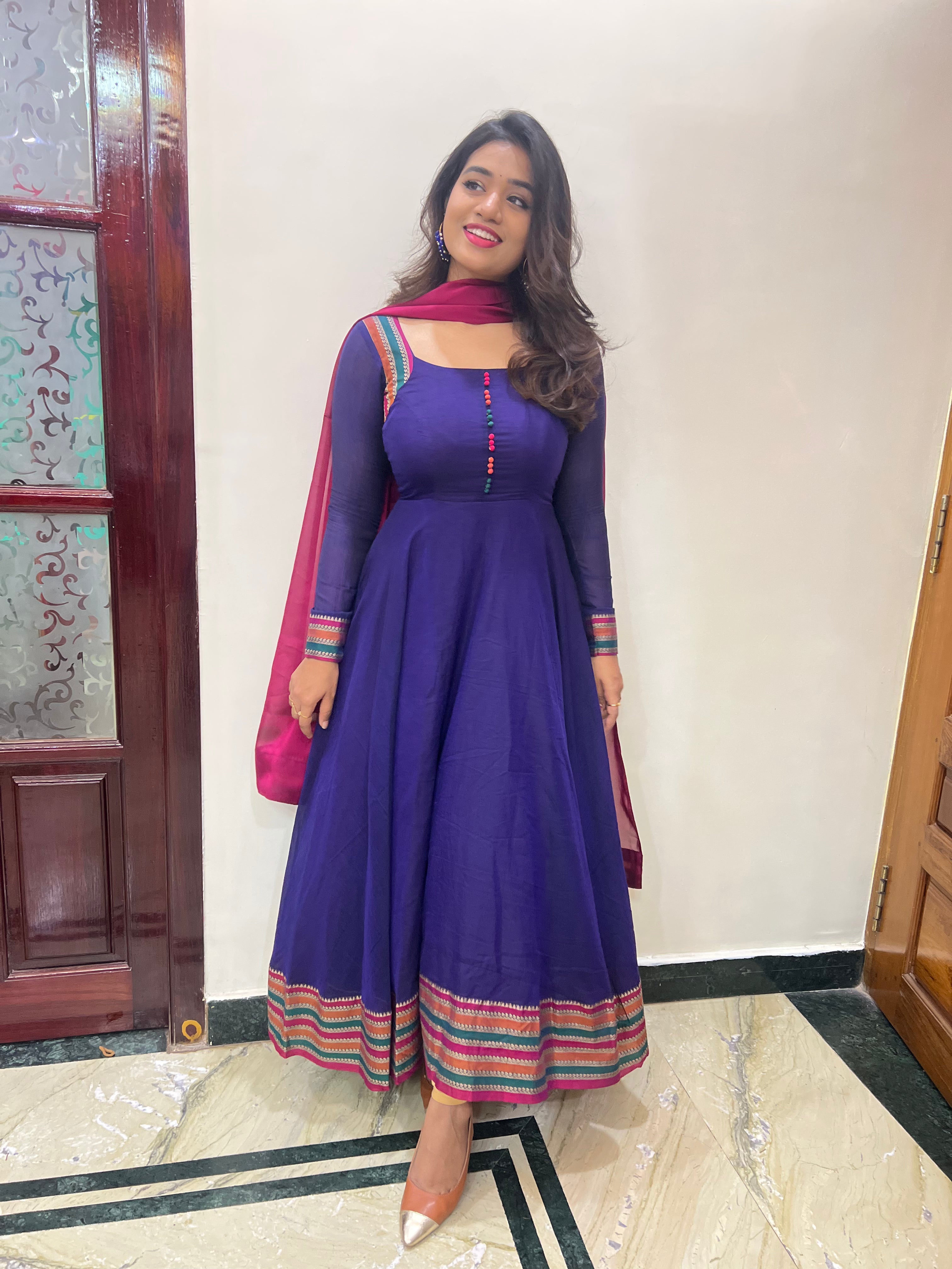 DD658 Meenakshi Pure Handloom Anarkali Dress - Traditional Indian Ethnic Wear for Women - Perfect for Weddings, Festivals & Special Occasions