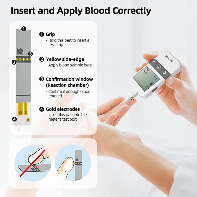Metene AGM 513S Blood Glucose Test Strips for Diabetes - 100 Count, Compatible with Metene AGM 513S Glucometer Only | Home Diabetes Monitoring & Health Management