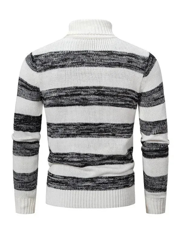 Stylish Striped Patchwork Turtleneck Sweater for Men | Warm Winter Knit Pullover | Perfect for Casual Outfits, Office Wear & Holiday Gatherings