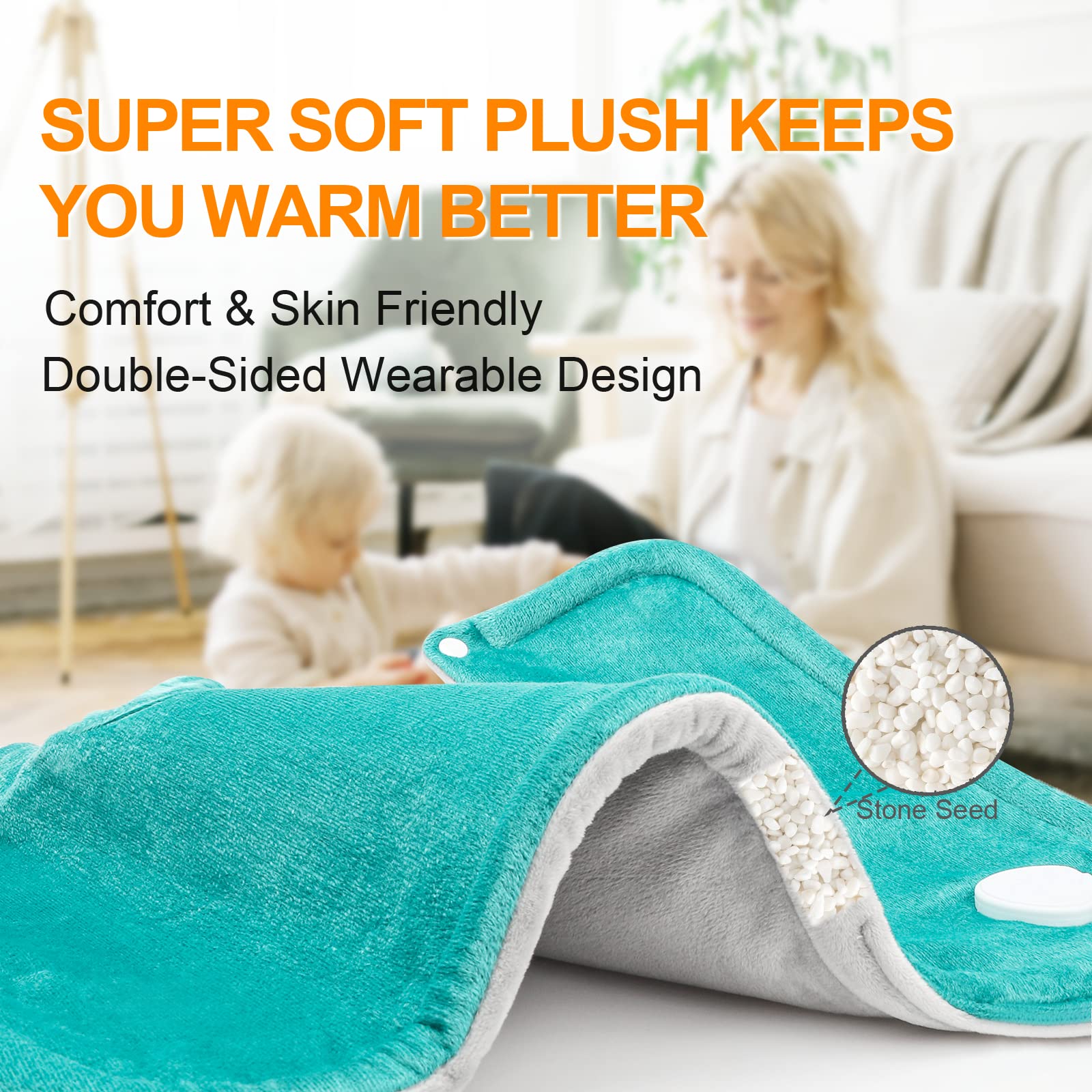 Weighted Heating Pad for Neck, Shoulders & Back Pain Relief - 6 Heat Settings & Auto-Off - 17