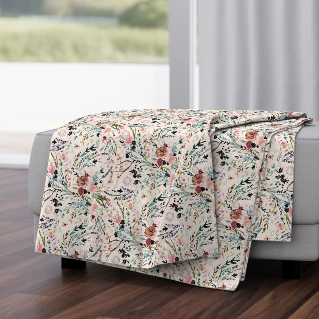 Floral Blush Pink Vintage Rose Botanical Print Plush Minky Throw Blanket 50