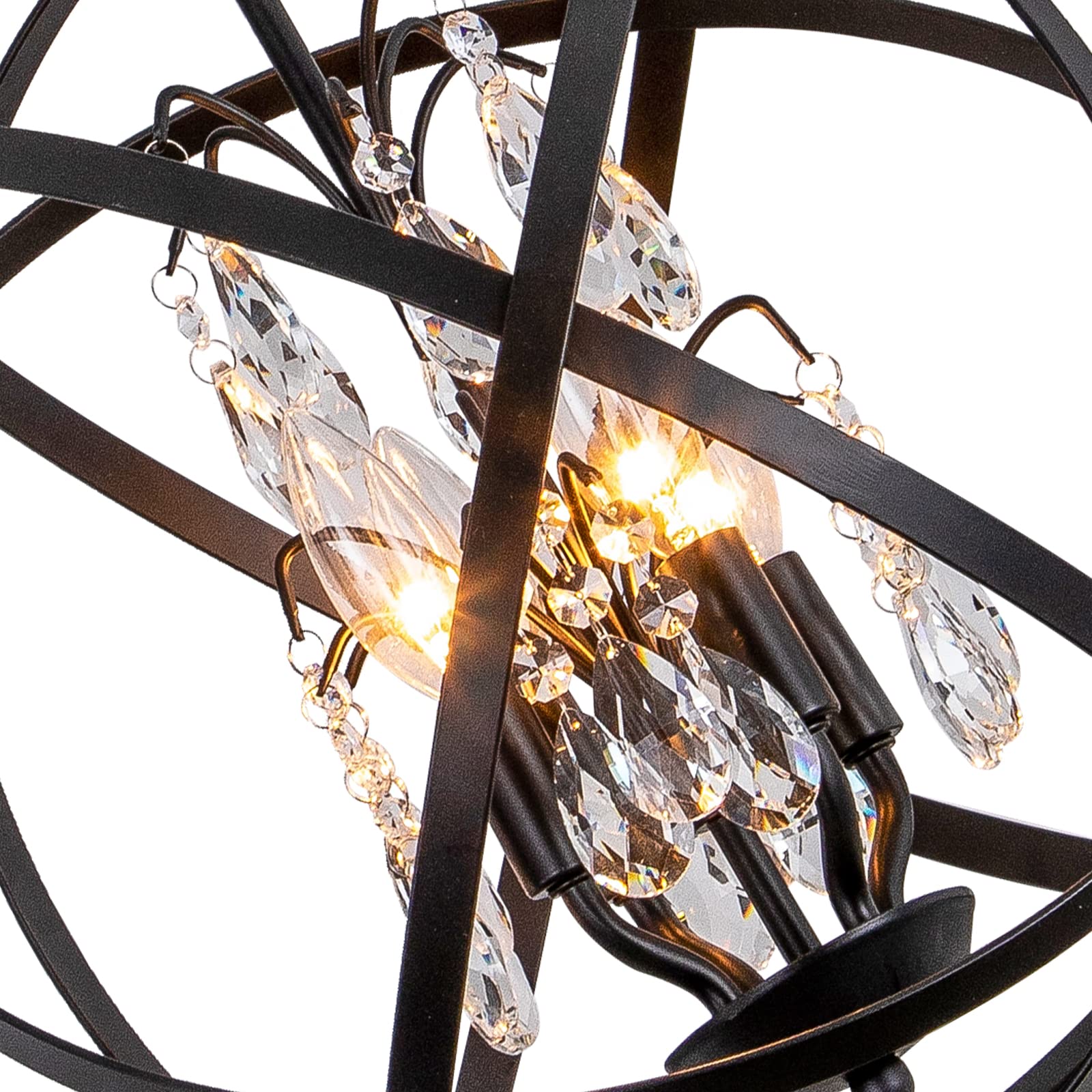 Maxax 4-Light Modern Farmhouse Chandelier - Adjustable Black Metal Cage Pendant Light with Crystal Globe Shades for Kitchen, Dining Room, Living Room, Entryway | Perfect for Rustic, Industrial & Contemporary Home Decor