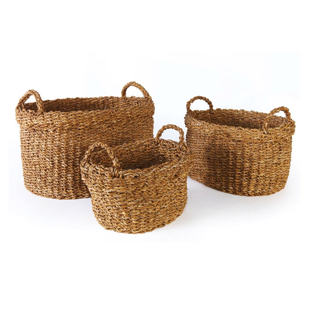 Napa Home & Garden Natural Seagrass Oval Storage Baskets with Handles - Set of 3 - Soft, Supple & Textured for Home Organization - Perfect for Living Room, Bedroom & Bathroom Storage