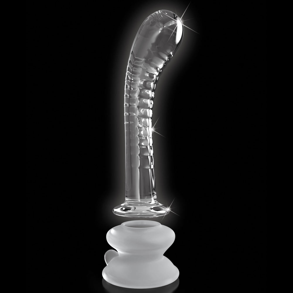 Icicles No. 88 Ridged Curved Glass G-Spot Wand with Suction Cup - Premium Adult Toy for Couples & Solo Play - Perfect for Sensual Massage & Intimate Exploration