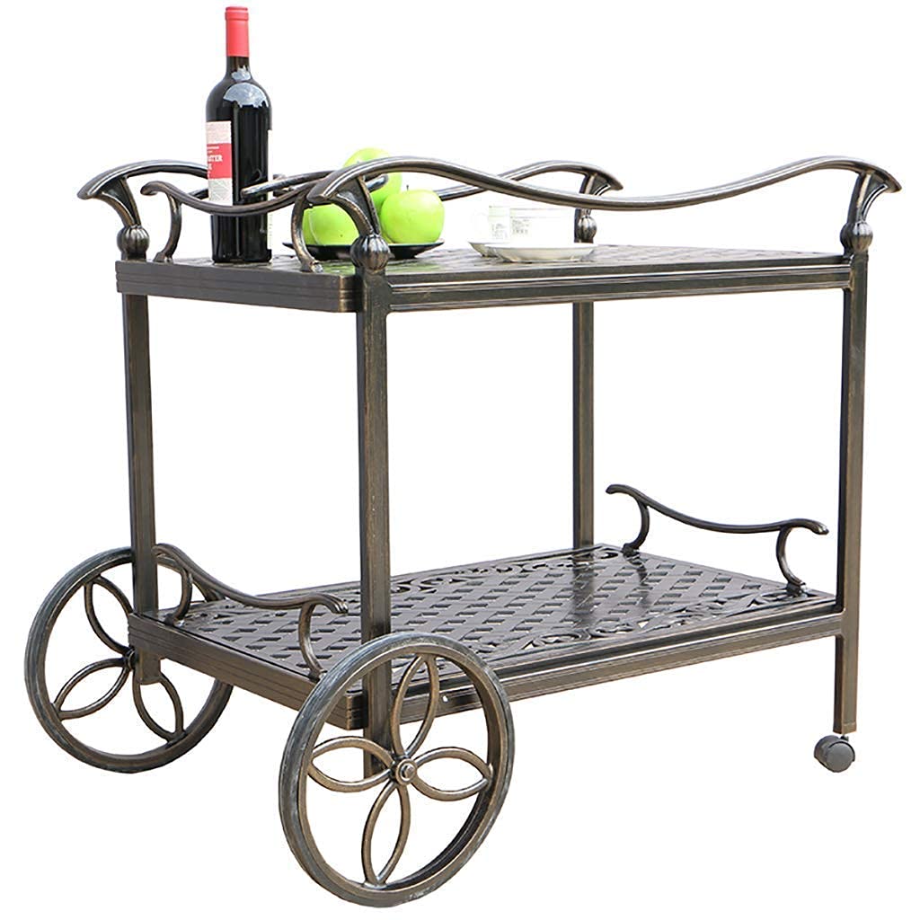 Premium Aluminum Kitchen Storage Cart with 2 Shelves & Wine Rack - Indoor Outdoor Rolling Trolley for Patio, Tea Bar & Dining Room - Durable Bronze Mobile Cart for Kitchen Organization & Entertaining