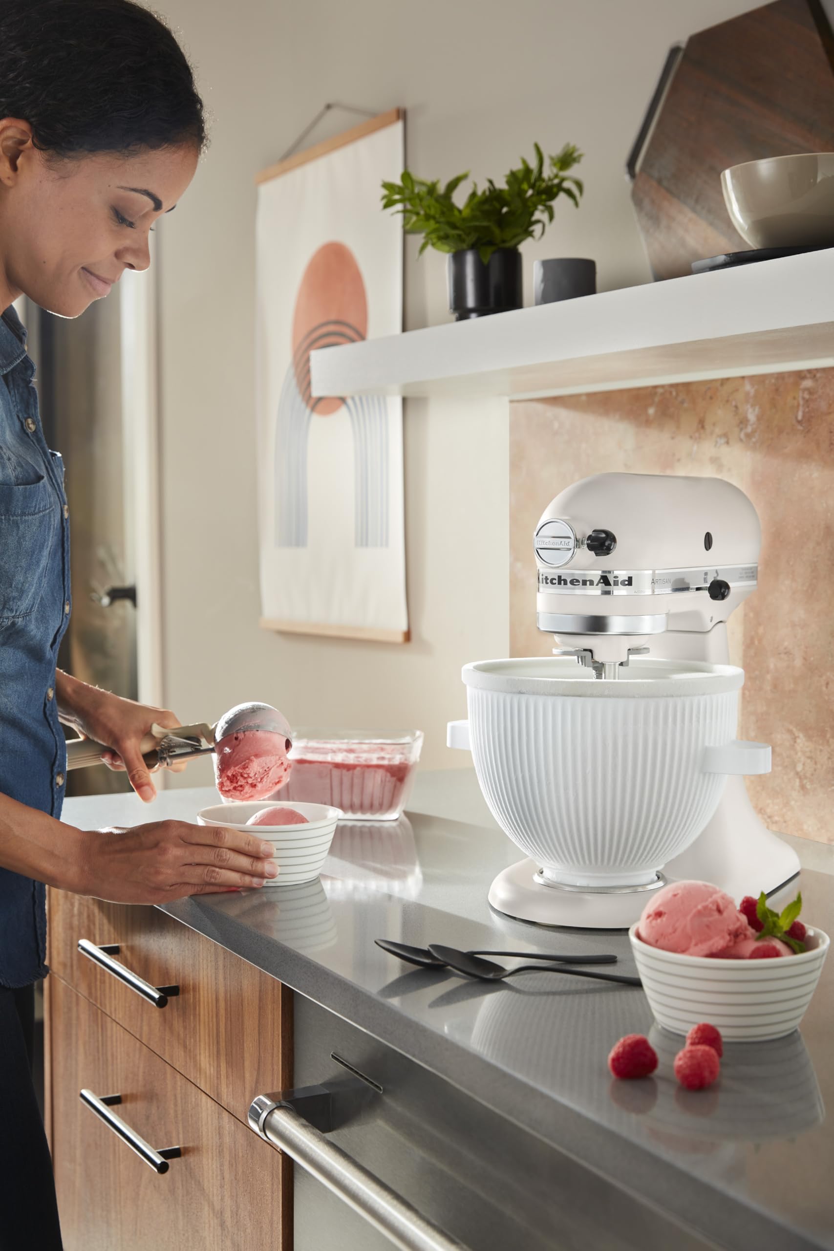 KitchenAid KSMICM Ice Cream Maker Attachment - Compatible with Stand Mixers, Homemade Gelato & Sorbet Maker - Perfect for Desserts, Parties & Family Treats