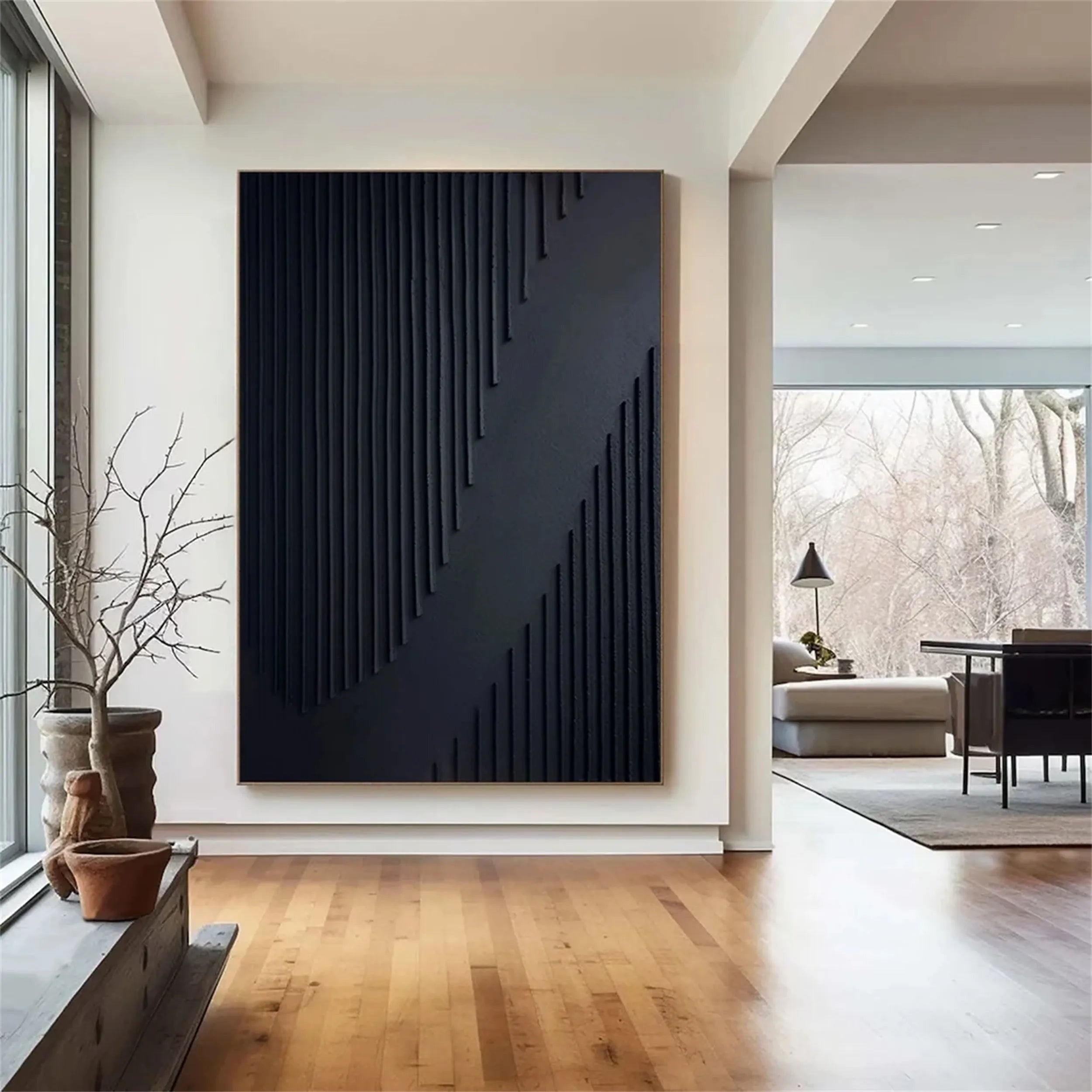 Black Minimalist Textured Painting Canvas Wall Art - Modern Abstract Home Decor for Living Room, Bedroom & Office - Premium Quality #MZ081