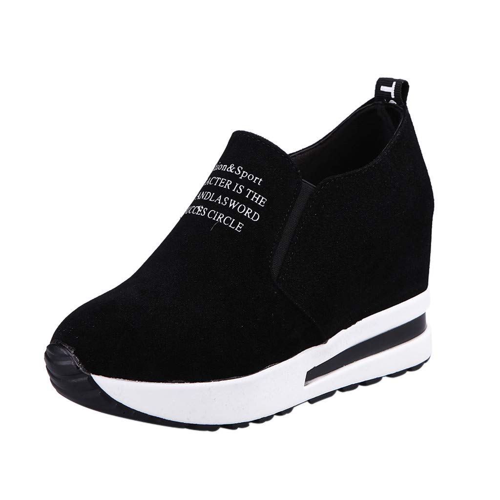 Women's Wide Width Slip-On Flock Platform Sneakers - Comfortable Casual Sport Wedge Shoes for Walking, Work & Fashion Outfits