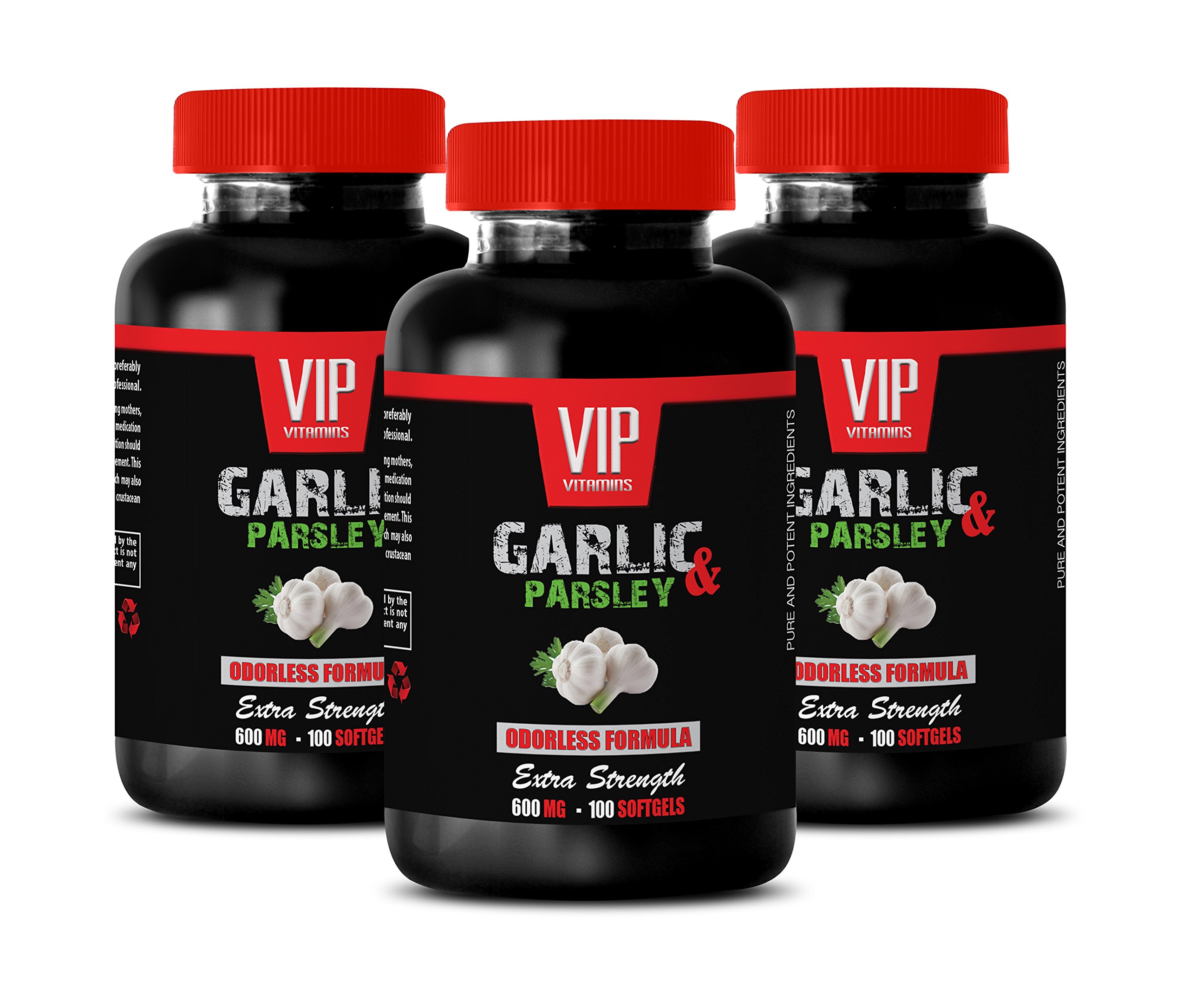 VIP VITAMINS Antioxidant Eye Supplement with Garlic & Parsley Extract - 600mg Garlic Capsules for Vision Support - 3 Bottles (300 Softgels) - Perfect for Daily Eye Care & Antioxidant Boost