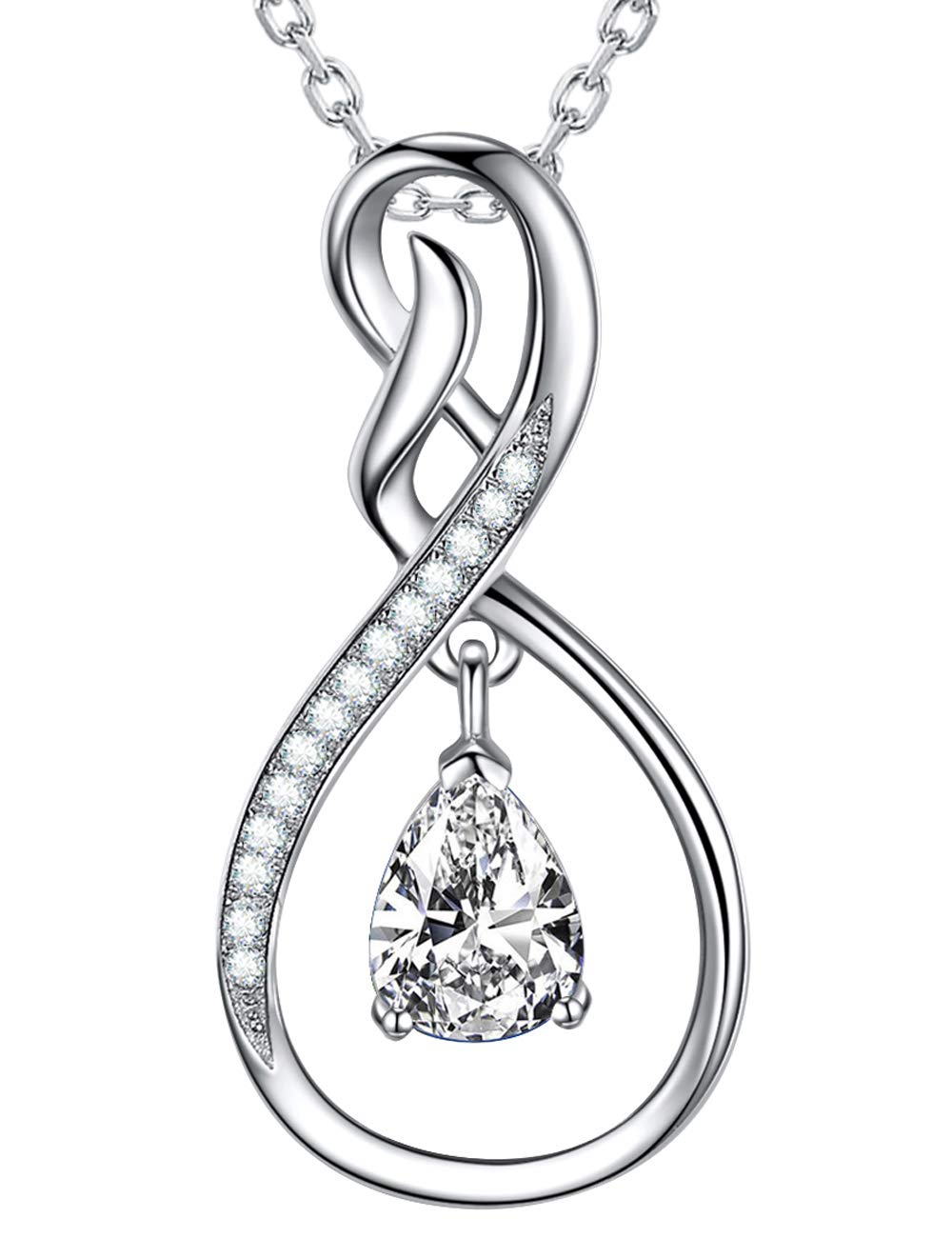 Forever Love Infinity Necklace for Women - April & May Birthstone Jewelry with Simulated Diamond & Emerald - 925 Sterling Silver Gift for Wife, Mom, Her - Perfect for Birthdays, Anniversaries & Special Occasions