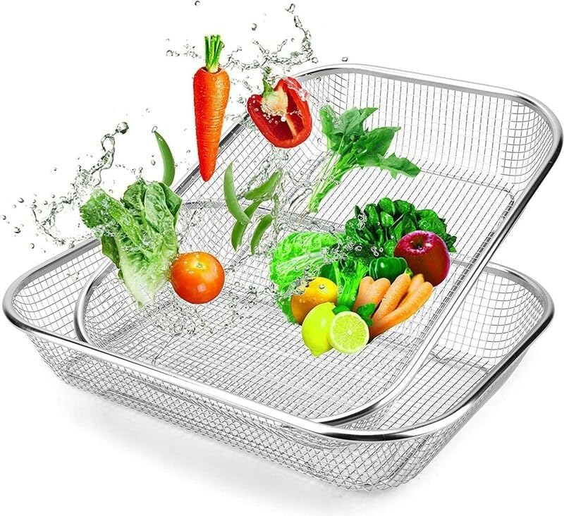 Stainless Steel Over The Sink Kitchen Drainer Basket - Oval Colander Strainer with Fine Mesh & Handle for Washing Fruits Vegetables | Perfect for Kitchen Storage, Dish Drying & Food Prep Organizer
