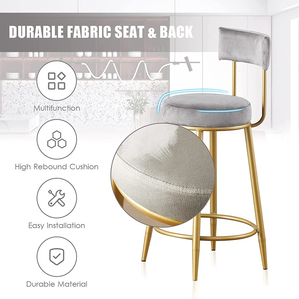 Luxury Velvet Upholstered Modern Bar Stool with Golden Metal Legs & Footrest - Counter Height Breakfast Stool for Kitchen Island, Home Bar, Cafe & Restaurant Decor - Perfect for Entertaining Guests or Casual Dining