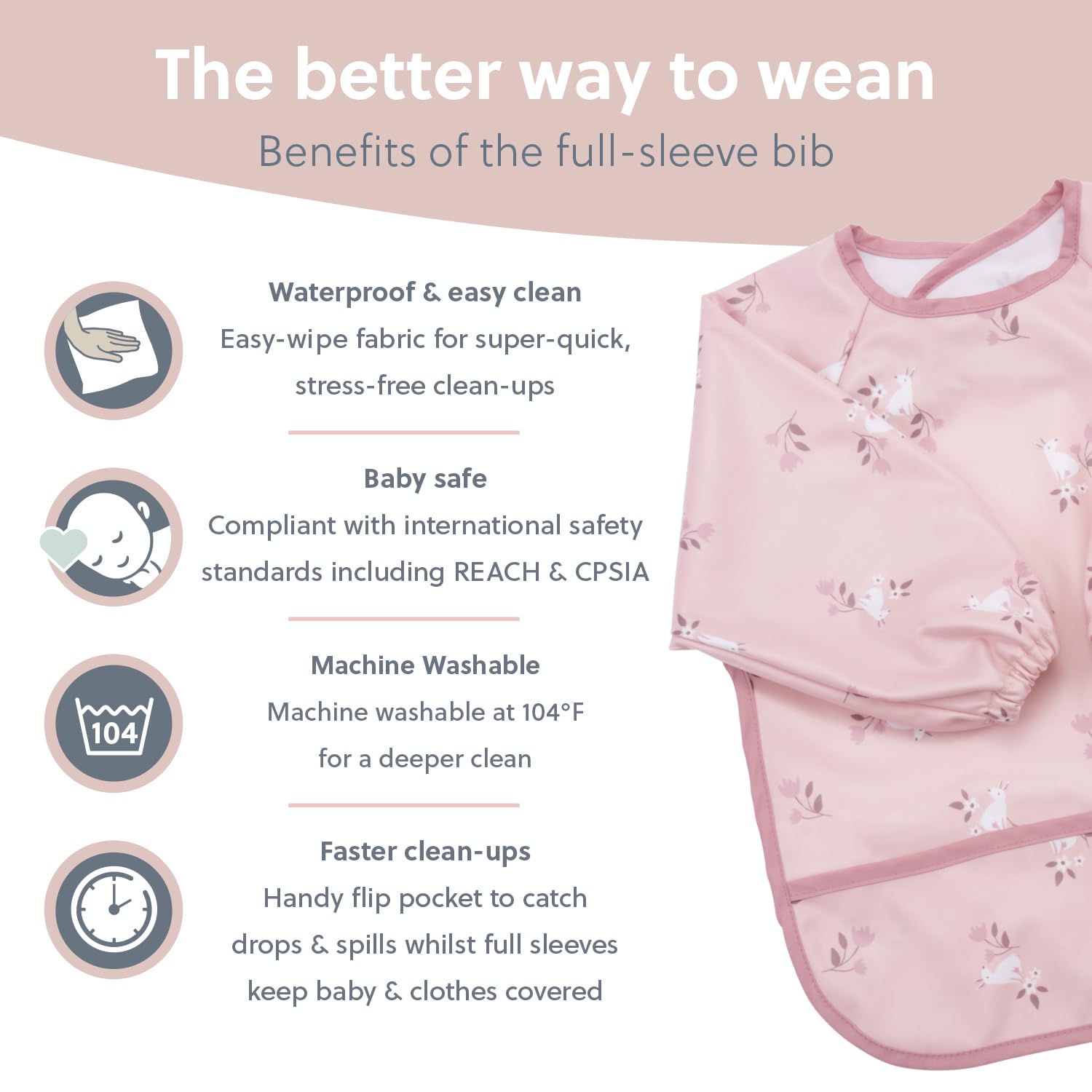 BIBaDO Mess Proof Baby Bib - 2 Pack Long Sleeve Waterproof Bibs for Toddlers (6 Months to 3 Years) | Machine Washable | Perfect for Mealtime & Self-Feeding Practice