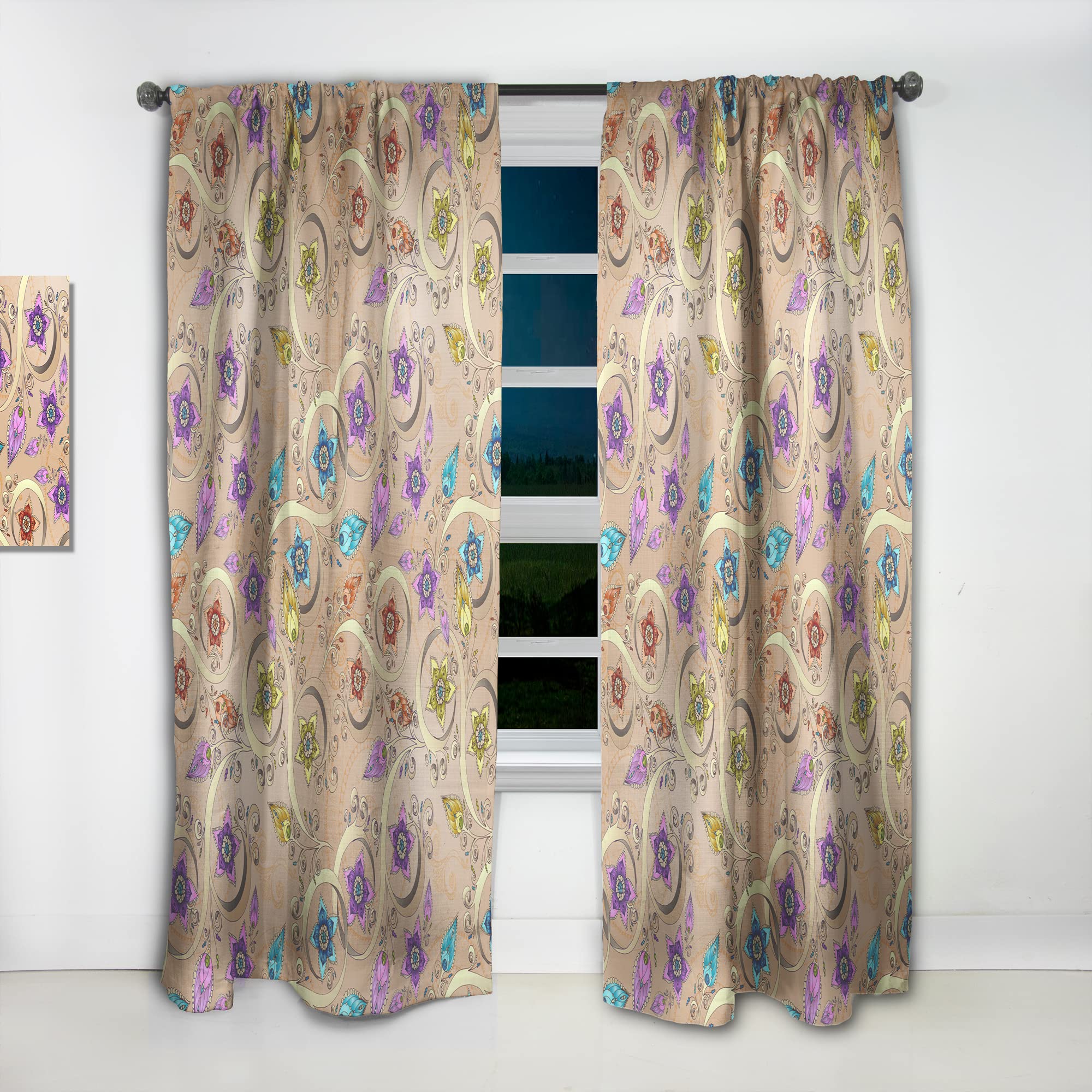 DesignQ Floral Pattern Thermal Insulated Curtains - Single Panel 52x63 Inches - Elegant Ornamental Flower Drapes for Bedroom & Living Room - Perfect for Home Decor, Light Control & Energy Saving
