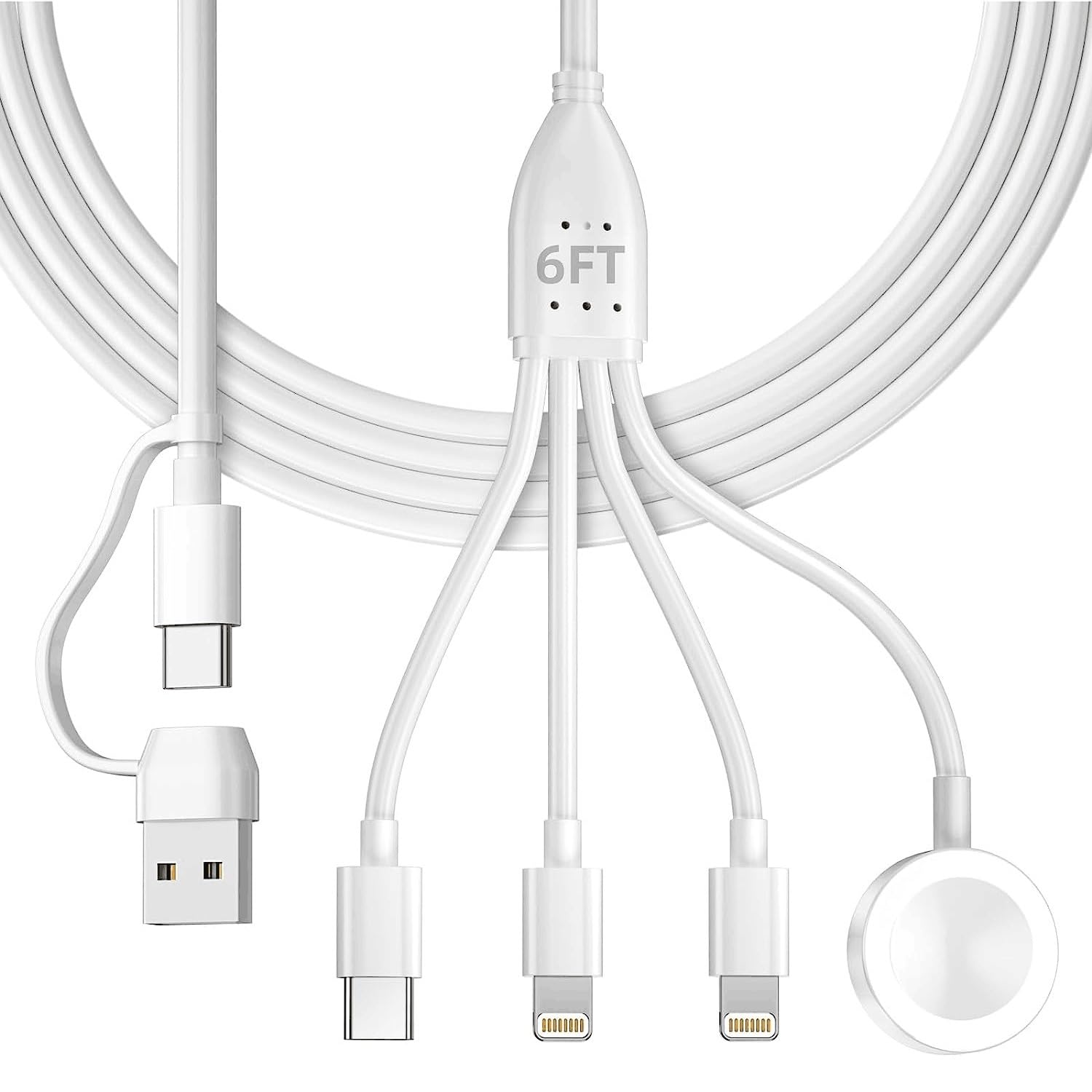 4-in-1 Magnetic Charging Station for Apple Watch Series SE/8/7/6/5/4/3/2 - 6FT USB-C Fast Charger Cable with Wireless Pad for iPhone, AirPods & iPad - Portable Travel Charger for Home, Office & Car Use
