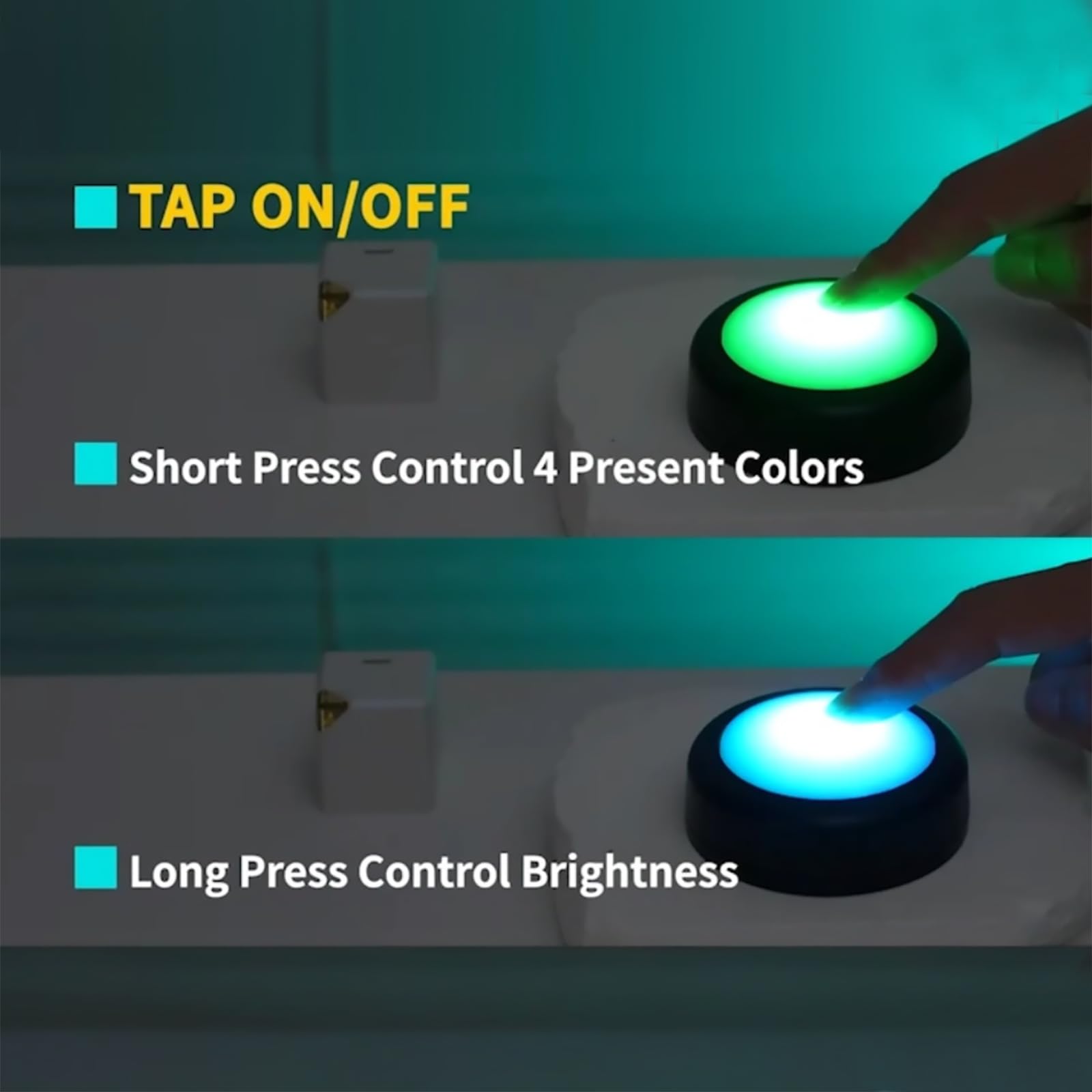 6 Pack Remote Control Push Lights - Battery Operated Tap Lights with Color Changing LED, Stick On Puck Lighting for Closets, Cabinets & Stairs (Black)