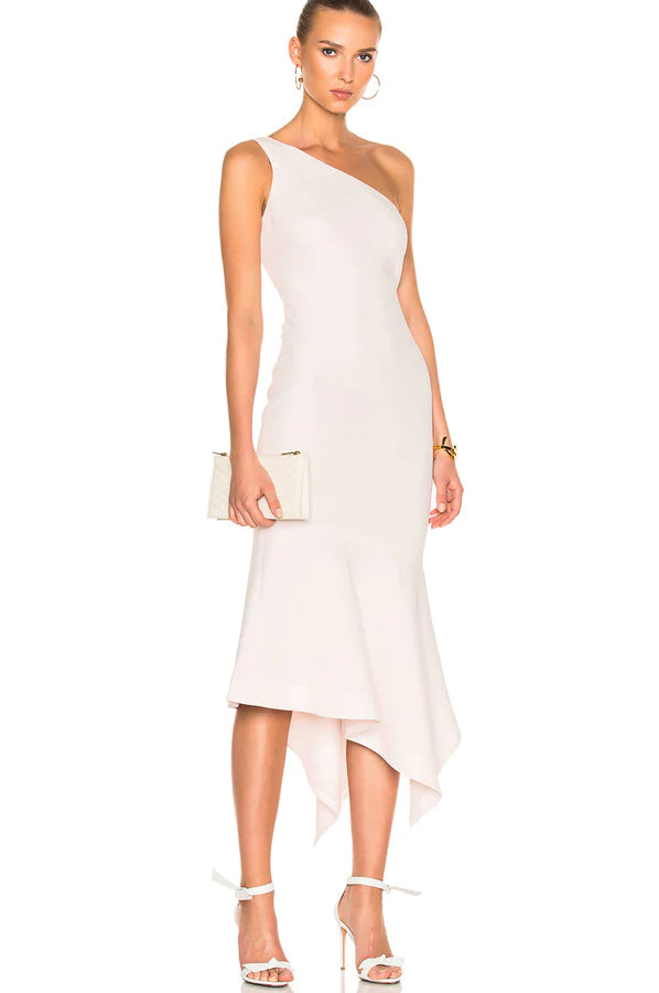 Dulcina One Shoulder Cocktail Dress in Cinq Pink - Perfect for Evening Parties, Weddings & Special Occasions