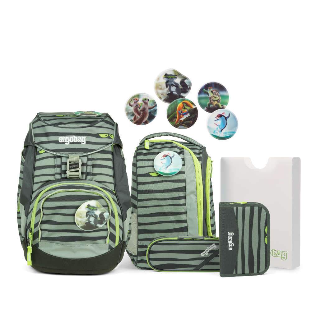 Ergobag School Backpack Set - 6 Piece Kids Bookbag with Super NinBear Design | Lightweight Durable Backpack for Elementary Students, Perfect for School, Travel & Outdoor Activities