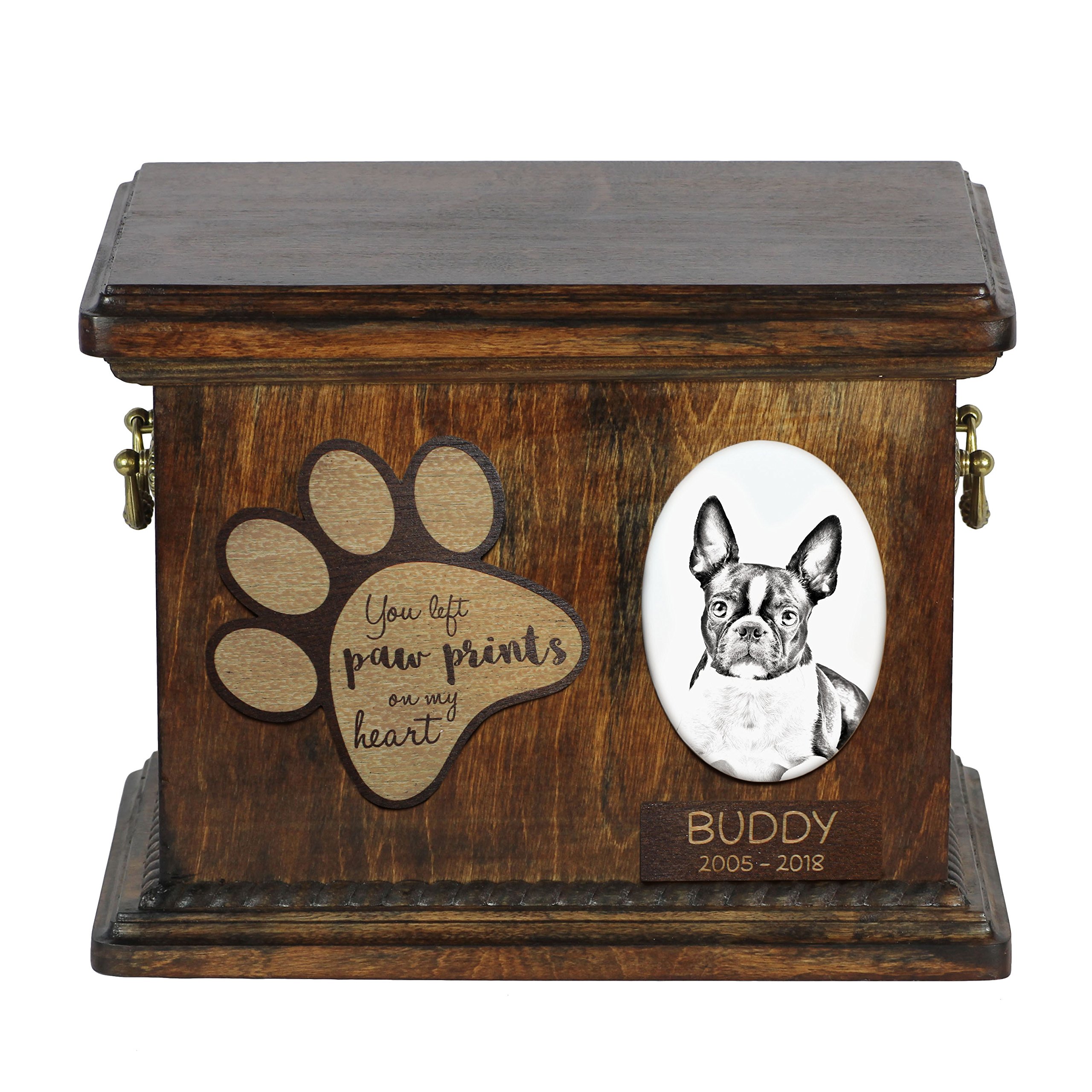 Boston Terrier Memorial Urn for Dog Ashes - Ceramic Pet Cremation Urn with Engraved Plate | Perfect for Home Memorials & Pet Loss Remembrance