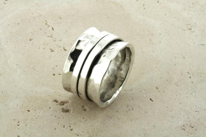 Concave Battered 2 Clean Spinner Ring - Unique Stainless Steel Fashion Jewelry for Men & Women - Perfect for Everyday Wear, Gifts, and Special Occasions