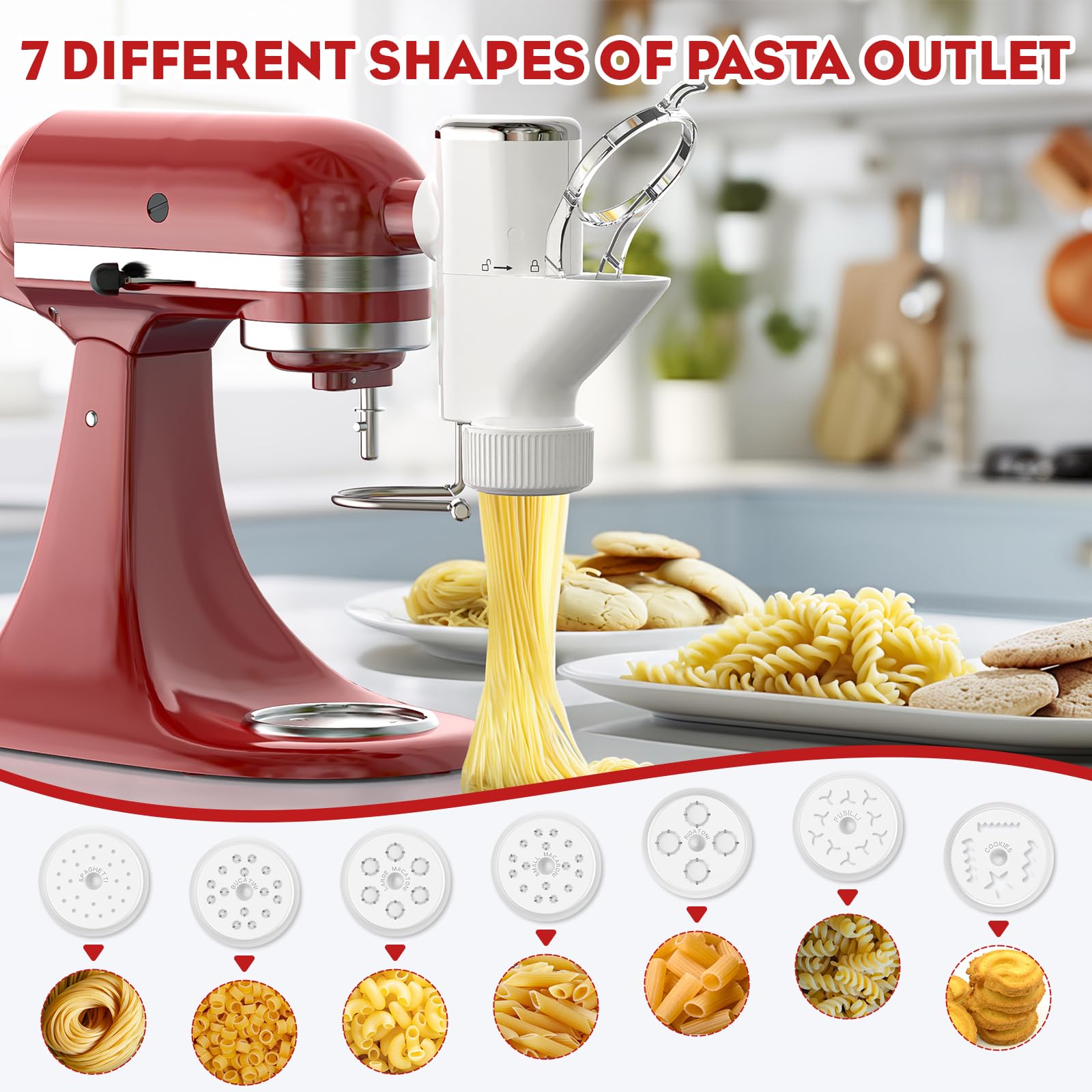 **Cofun Pasta Press & Extruder Attachment for KitchenAid Stand Mixers - 7 Interchangeable Plates, Homemade Pasta Maker Accessory for Fresh Ravioli, Spaghetti & Noodles - Perfect for Italian Cuisine & Family Cooking**