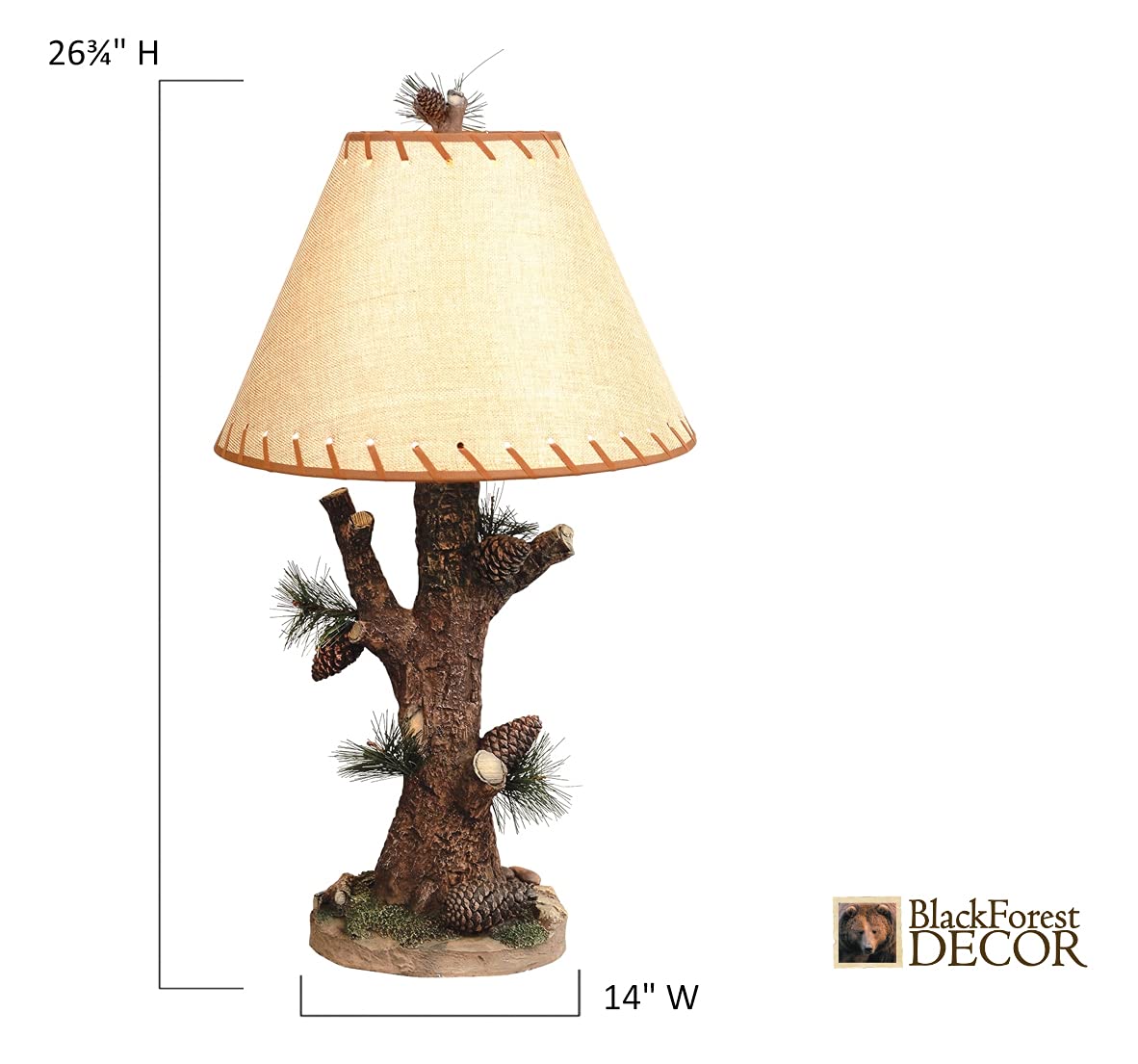 BLACK FOREST DECOR Woodlands Pinecone Table Lamp with Laced Shade - Rustic Lodge Decor for Cabin, Bedroom & Living Room - Cozy Home Lighting for Winter Nights