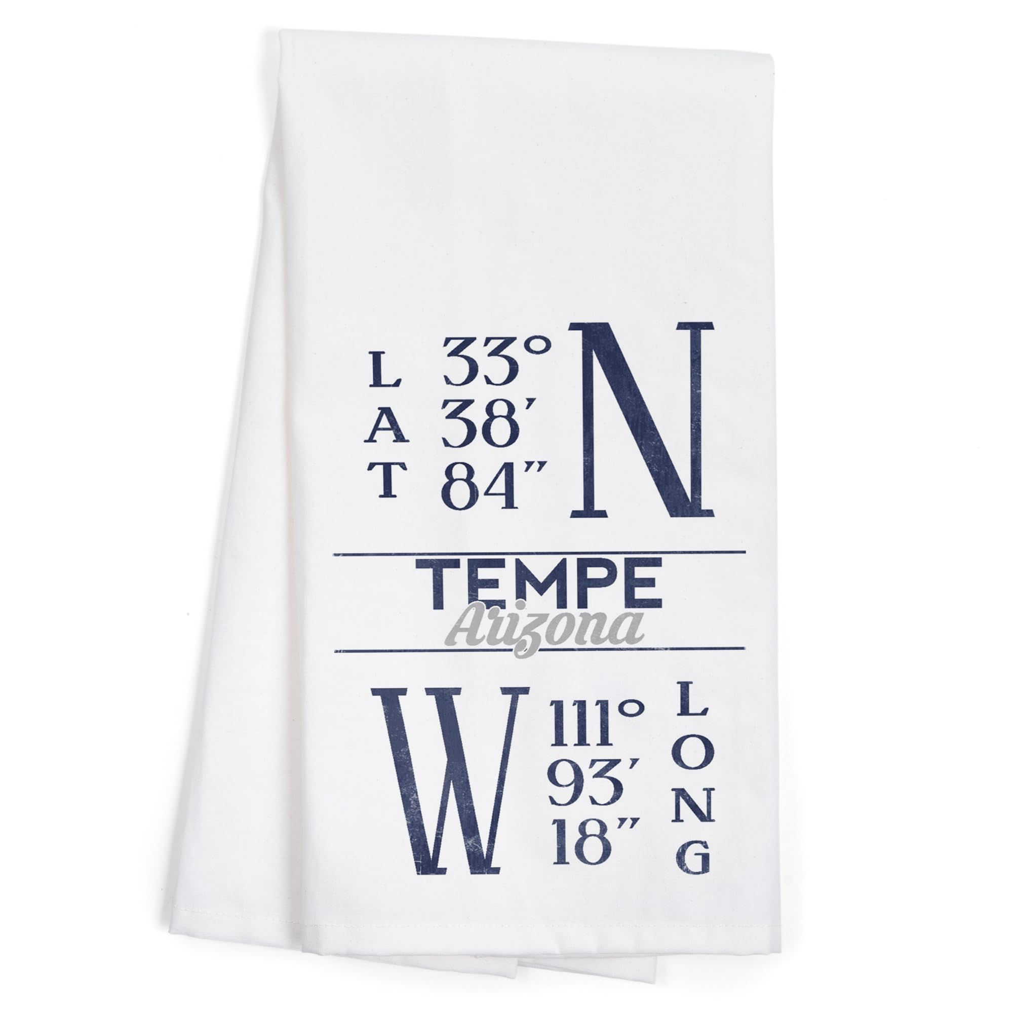Lantern Press Tempe Arizona Latitude Longitude Blue Cotton Tea Towel - Decorative Hand Towel for Kitchen, Home Decor & Gift - Perfect for Drying Dishes, Decorating, or Housewarming Present
