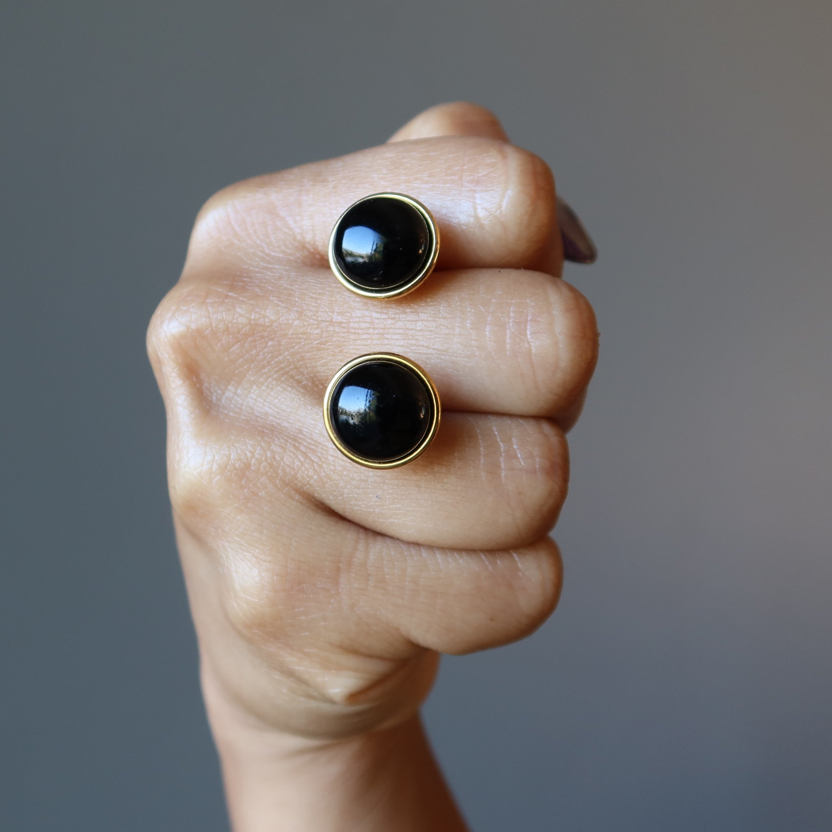 Onyx Cufflinks for Men - Black Stone Gold Plated Dress Cuff Links - Perfect for Weddings, Business Meetings & Formal Events