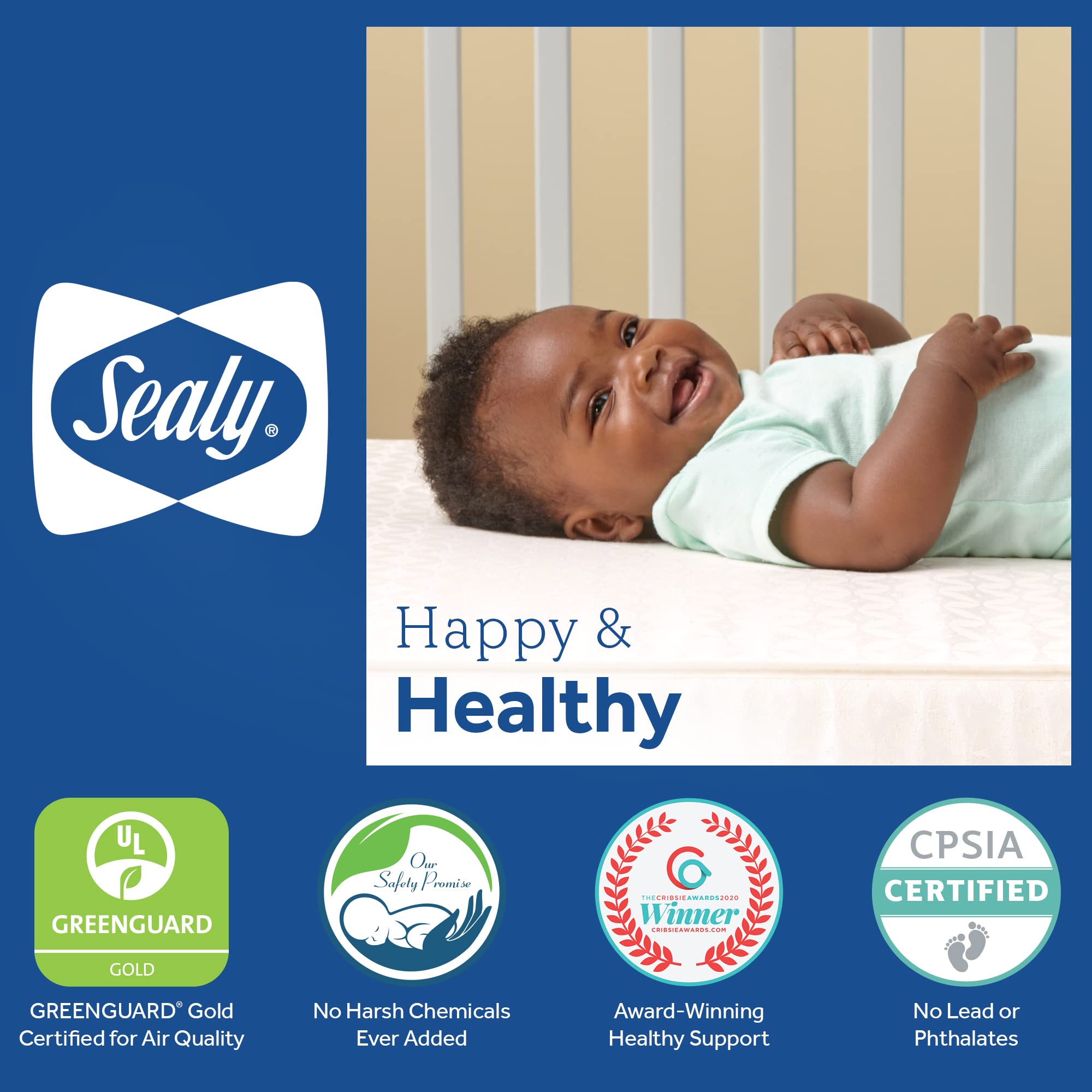 Sealy Baby Soybean Plush Breathable Crib Mattress - GREENGUARD Gold Certified, Non-Toxic & Extra Firm Foam | Fits Toddler Beds (52