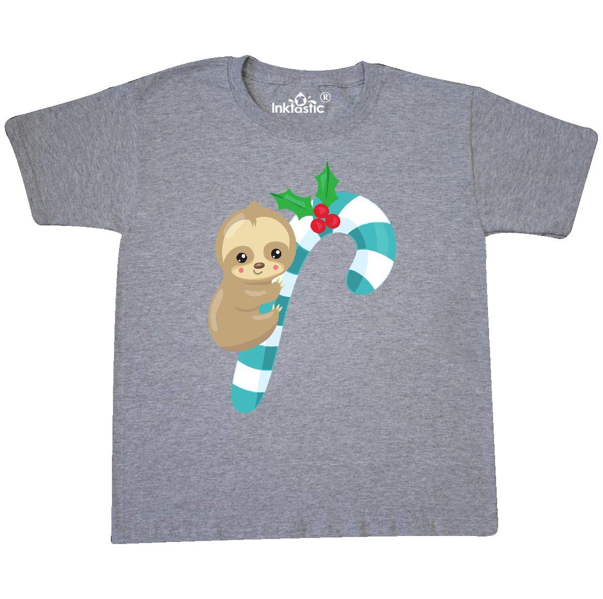 Christmas Sloth T-Shirt with Candy Cane & Mistletoe Design | Cute Holiday Graphic Tee for Kids & Youth | Perfect for Christmas Parties & Family Gatherings