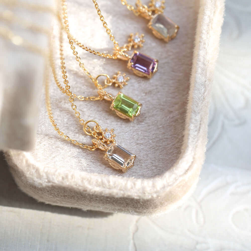 Make A Wish Amethyst Peridot Sandstone Pendant Necklace with Snowflake Charm | HD154 | Elegant Jewelry Gift for Women, Birthday, Christmas & Special Occasions