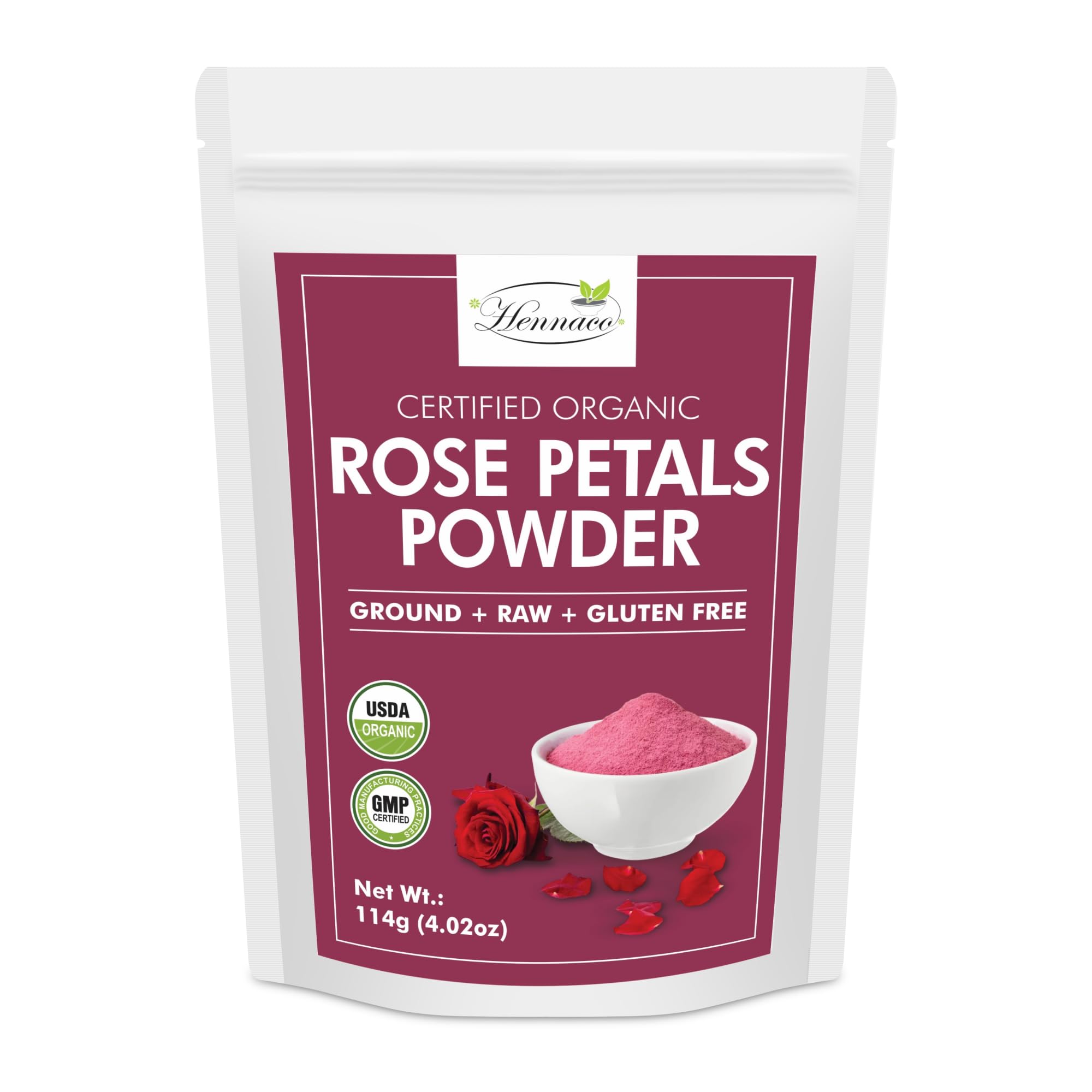 Organic Rose Petals Powder - 114g (4oz) All-Natural Skin Toner & Hair Mask | Chemical-Free, Preservative-Free | For Dry, Oily & Sensitive Skin | DIY Face Masks, Bath Soaks & Aromatherapy