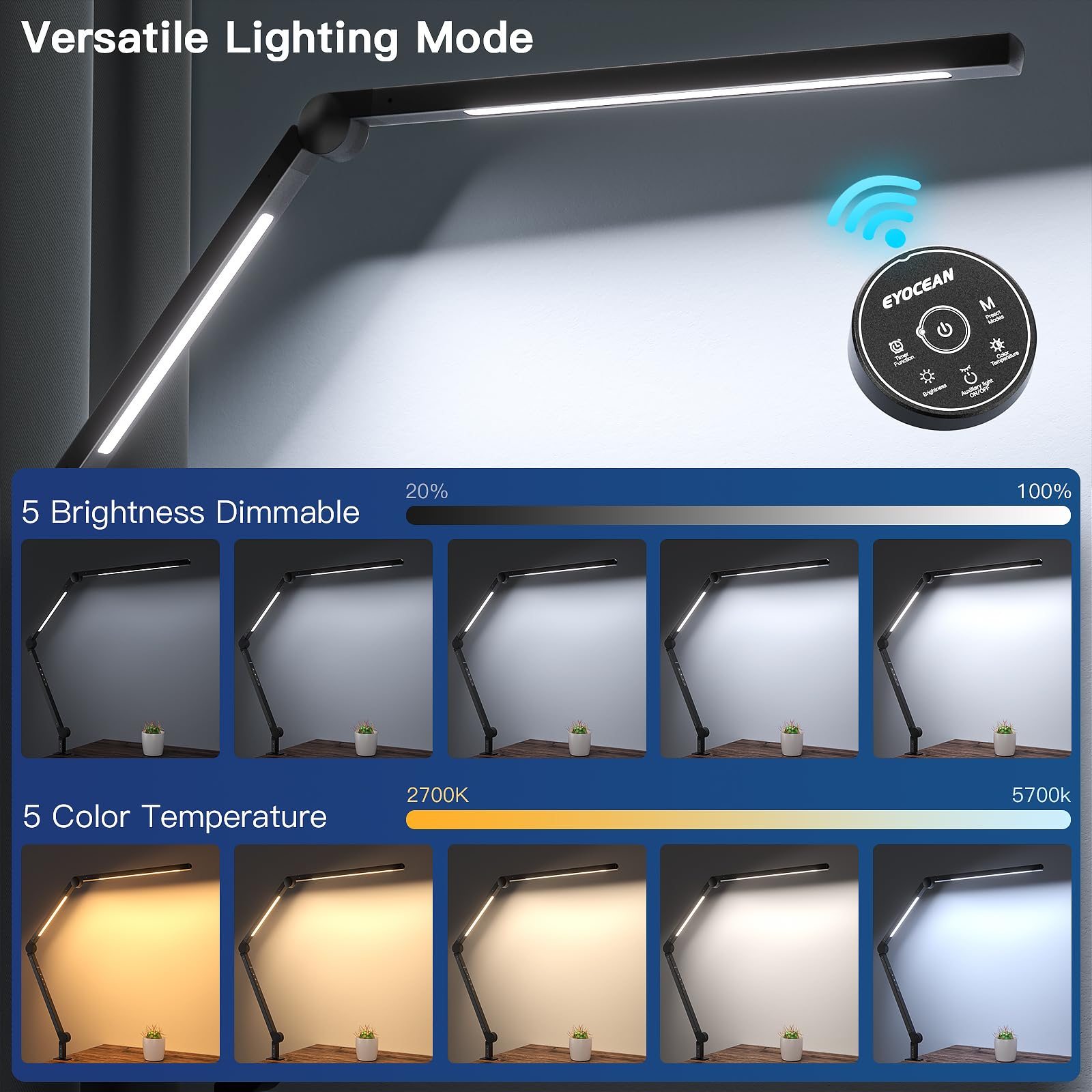 LED Desk Lamp with Clamp - Adjustable Brightness & Color Temperature, Touch Control, Memory & Timer Function, Swing Arm Architect Light for Home Office, Study, Reading, and Workstation Use