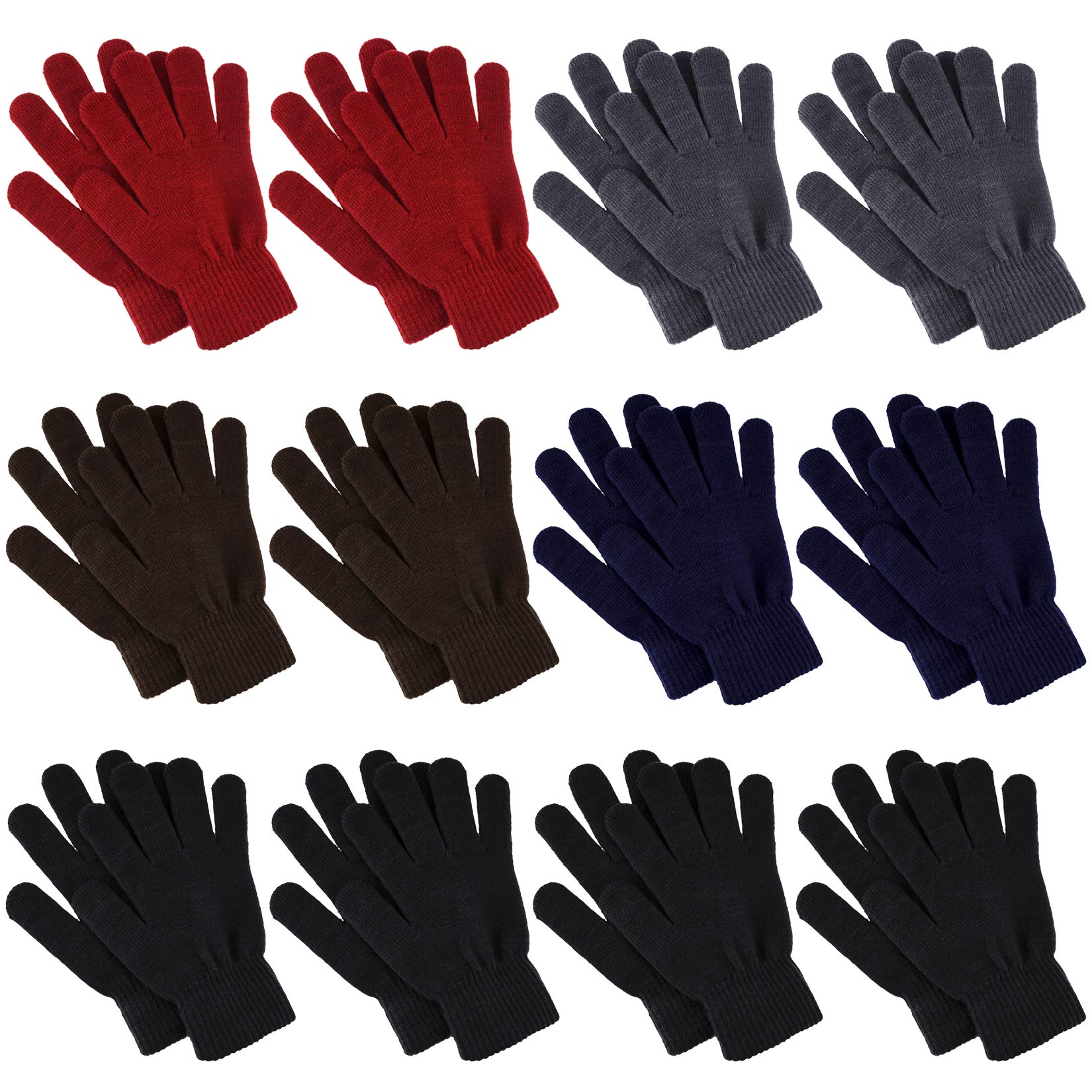 12 Pairs Winter Knit Gloves for Women & Men - Stretchy Magic Full Finger Gloves for Cold Weather, Outdoor Activities & Daily Use