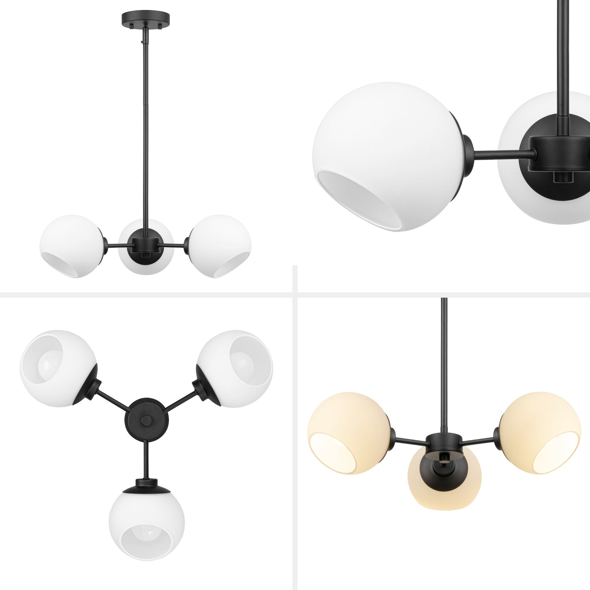 3-Light Stoll Chandelier in Matte Black with Opal Glass Shades - Elegant Dining Room Lighting Fixture for Modern Home Decor