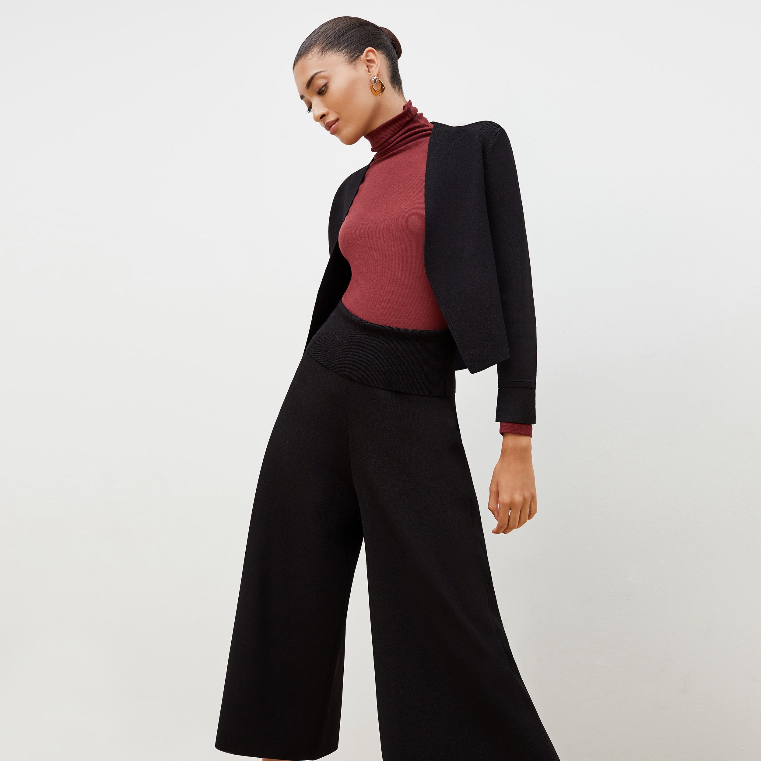 Rogala Stretch Culotte Jumpsuit & Knit Cardigan Set in Black | Comfortable Lounge Wear for Women | Perfect for Yoga, Travel, and Casual Outings