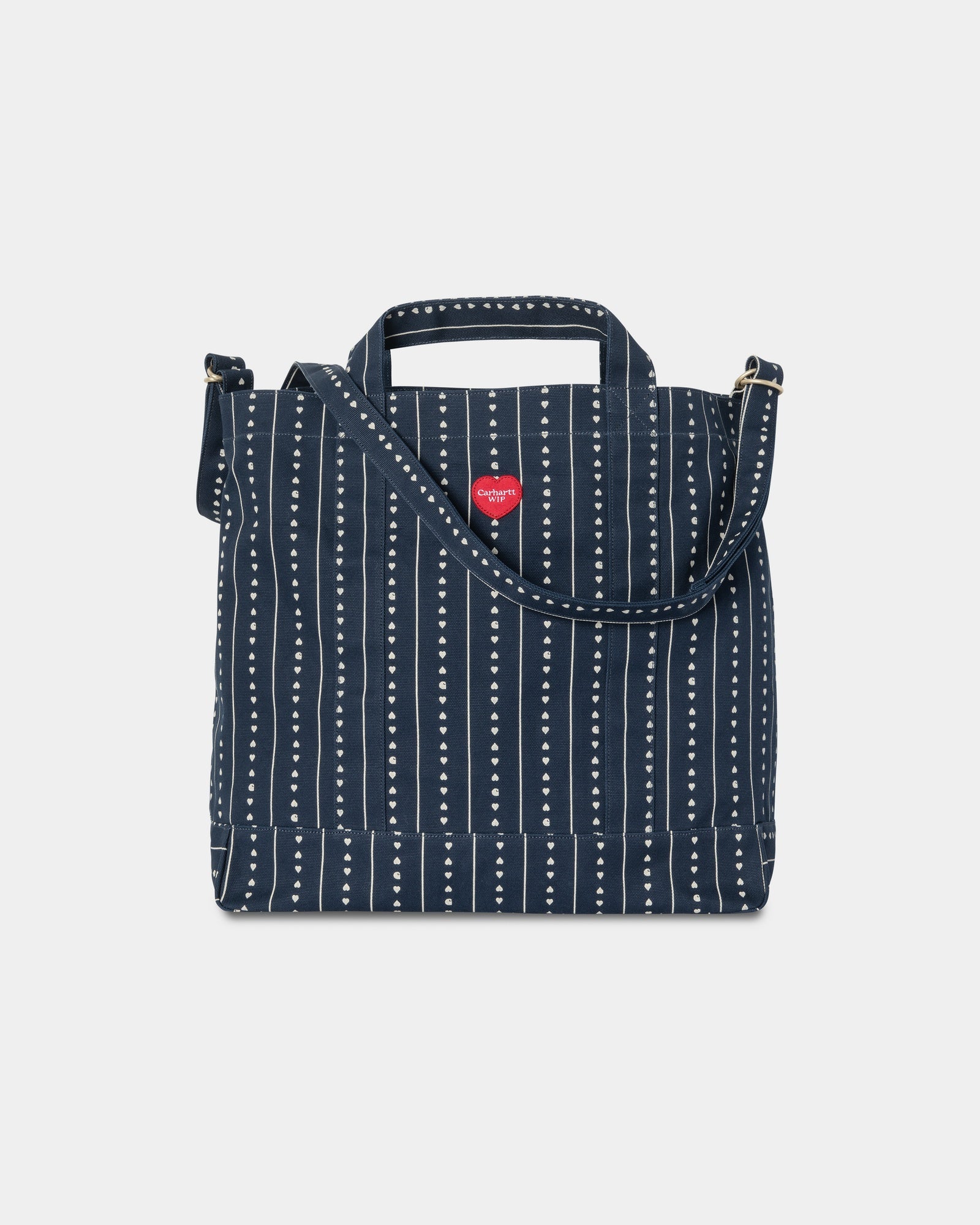 Drew Tote Bag for Women - Ink & Natural Heart C Pinstripe Design - Stylish Canvas Shoulder Bag for Work, Travel & Shopping