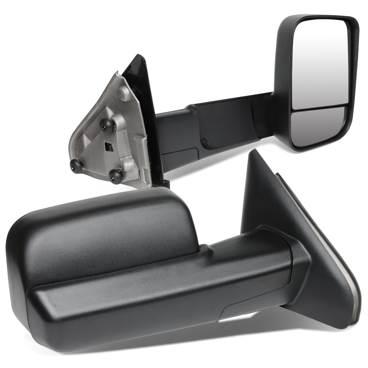 Auto Dynasty Black Manual Adjustable Flip-Up Towing Mirrors with Puddle Light for Dodge Ram 2002-2009 - Perfect for Off-Roading & Heavy-Duty Towing