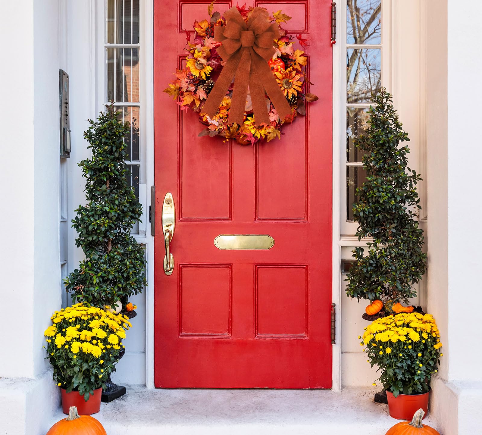 Large Orange Wreath Bows for Fall Decor - Farmhouse Thanksgiving Door & Tree Topper