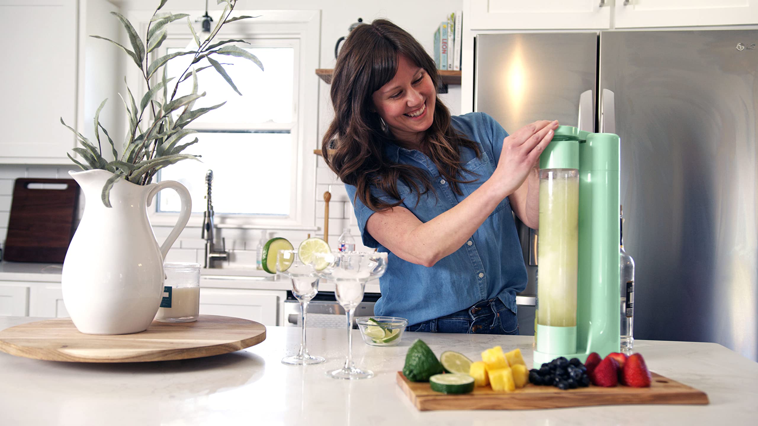 Fizzpod Home Soda Maker Machine - Make Sparkling Water, Carbonated Juice, Coffee, Tea & Cocktails | Includes 3 BPA-Free 32oz Bottles, 3 Caps & Carbonator Cap | Perfect for Kitchen, Parties & Healthy Hydration