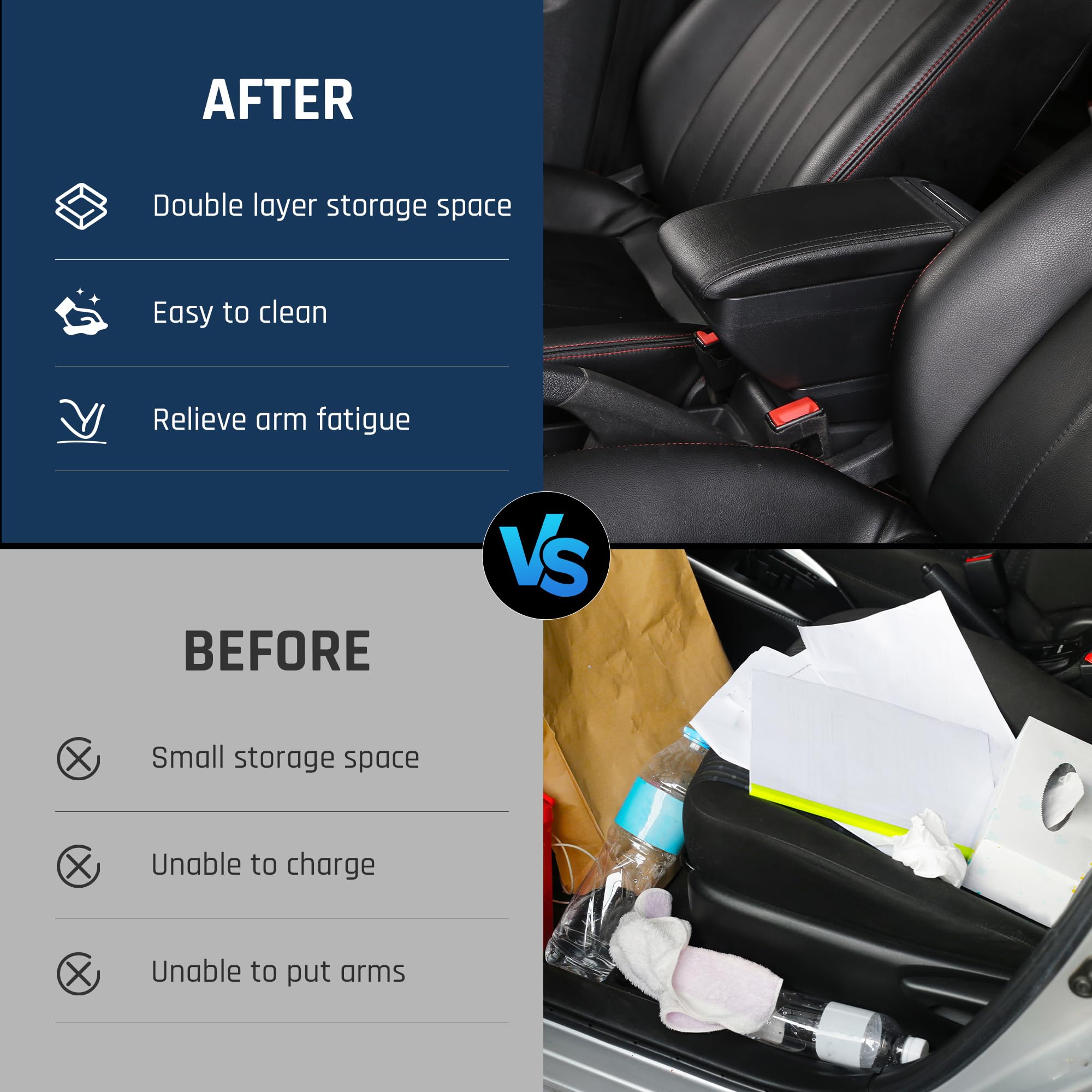 Toyota Prius C Center Console Armrest Box with 4 USB Ports & Cup Holder - Double Layer Storage Organizer for Car Interior Accessories (Black) - Perfect for Road Trips & Daily Commuting