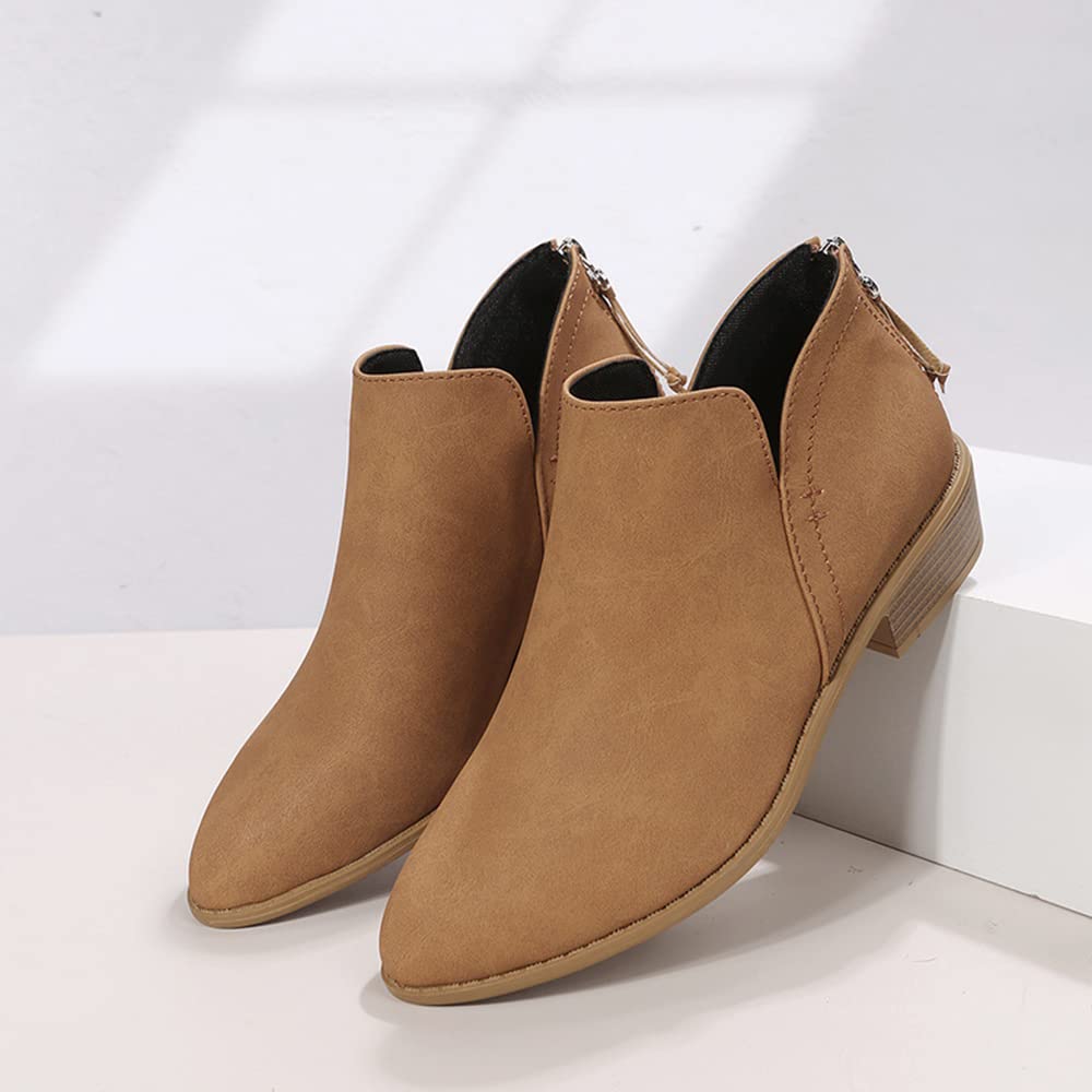 JITUUE Women's Ankle Booties - Casual Low Heel Dress Boots with V-Cut Design & Thick Heel for Fall/Winter, Office, Date Night & Everyday Wear